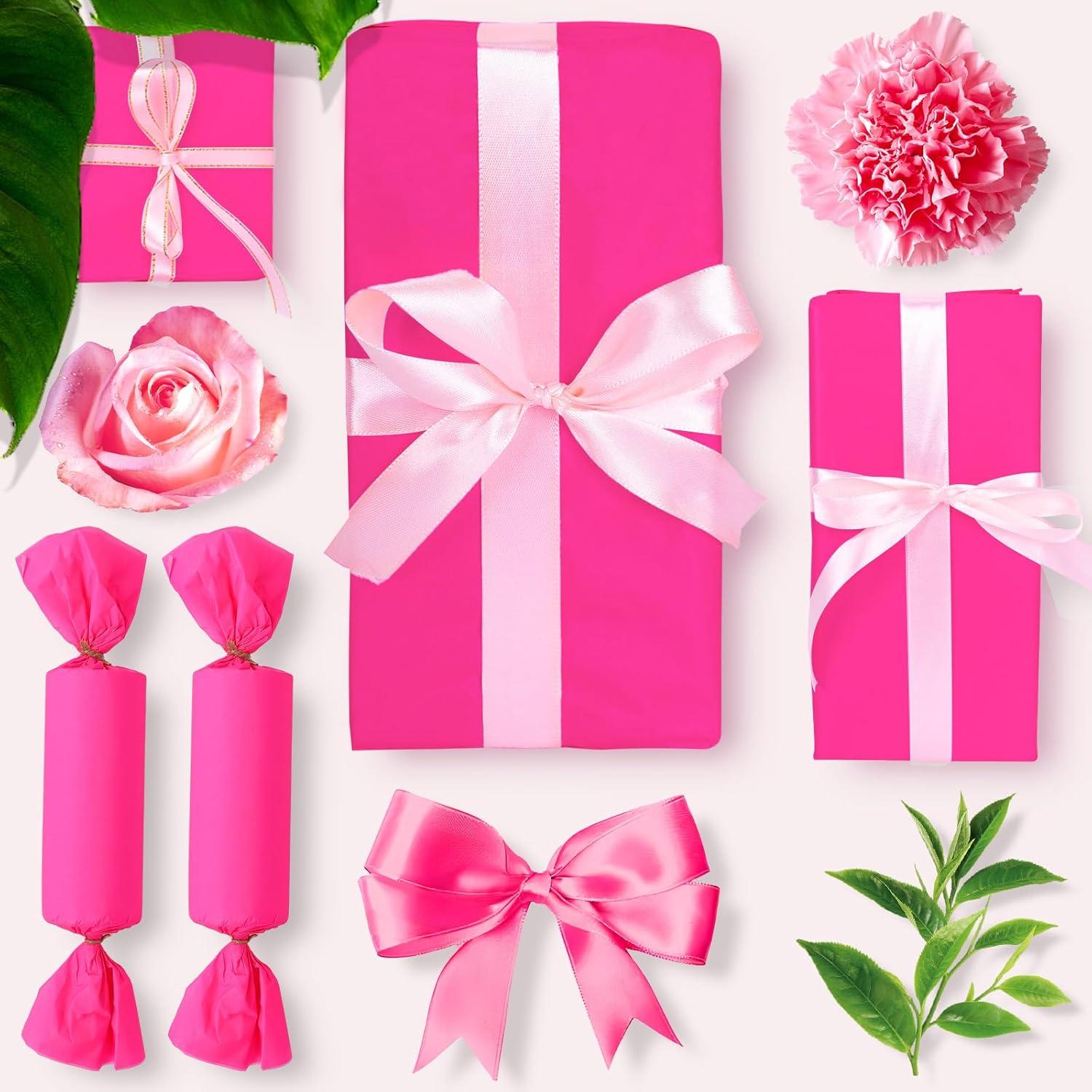 imageWhaline Champagne Pink Tissue Paper Bulk 100 Sheets Metallic Gift Wrapping Paper for Weddings Birthday Party Showers Arts Crafts DIY Christmas Valentines DayHot Pink