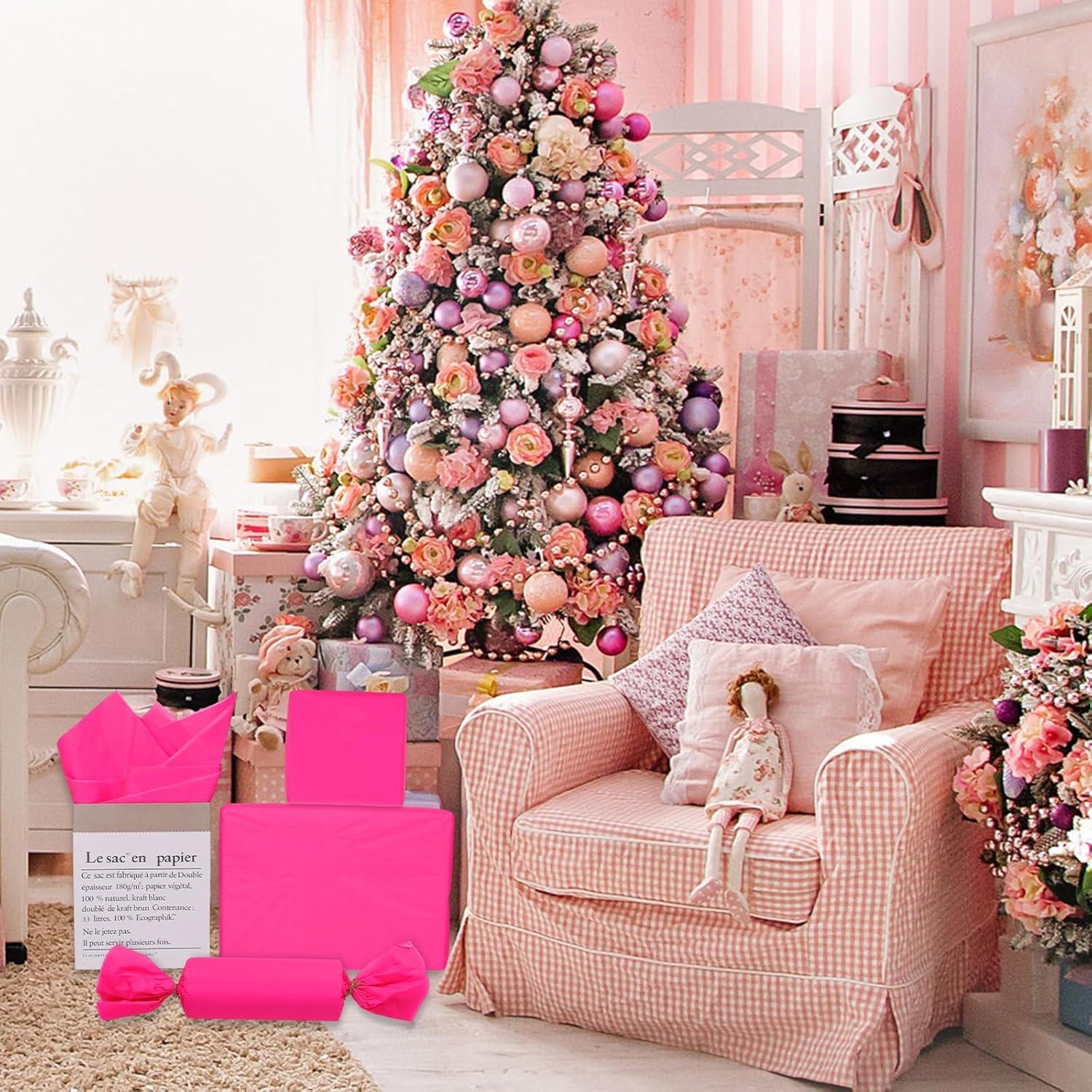 imageWhaline Champagne Pink Tissue Paper Bulk 100 Sheets Metallic Gift Wrapping Paper for Weddings Birthday Party Showers Arts Crafts DIY Christmas Valentines DayHot Pink