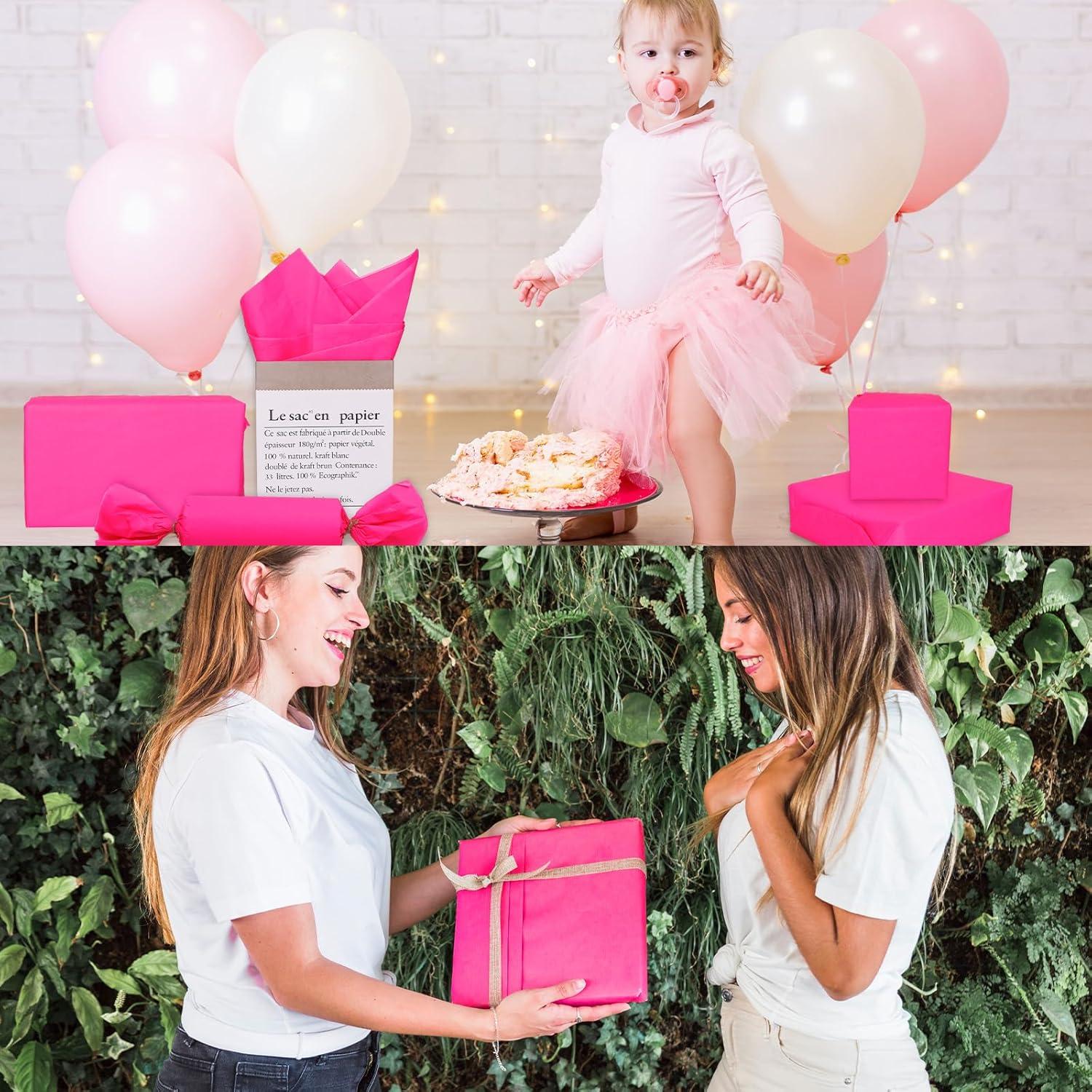 imageWhaline Champagne Pink Tissue Paper Bulk 100 Sheets Metallic Gift Wrapping Paper for Weddings Birthday Party Showers Arts Crafts DIY Christmas Valentines DayHot Pink