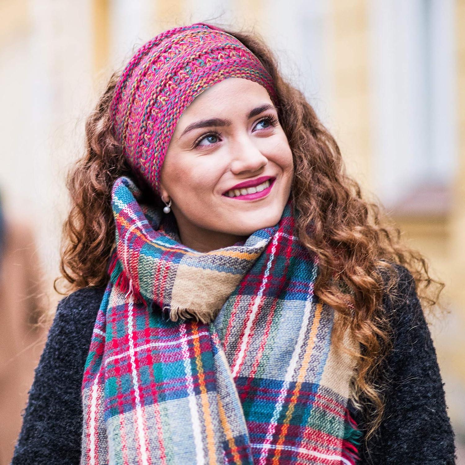 imageWhaline Ear Warmer Headband for Women Pink Blue Confetti Thick Crochet for Men Women Girl Outdoor Sports Skiing Camping Hiking 4 Pack