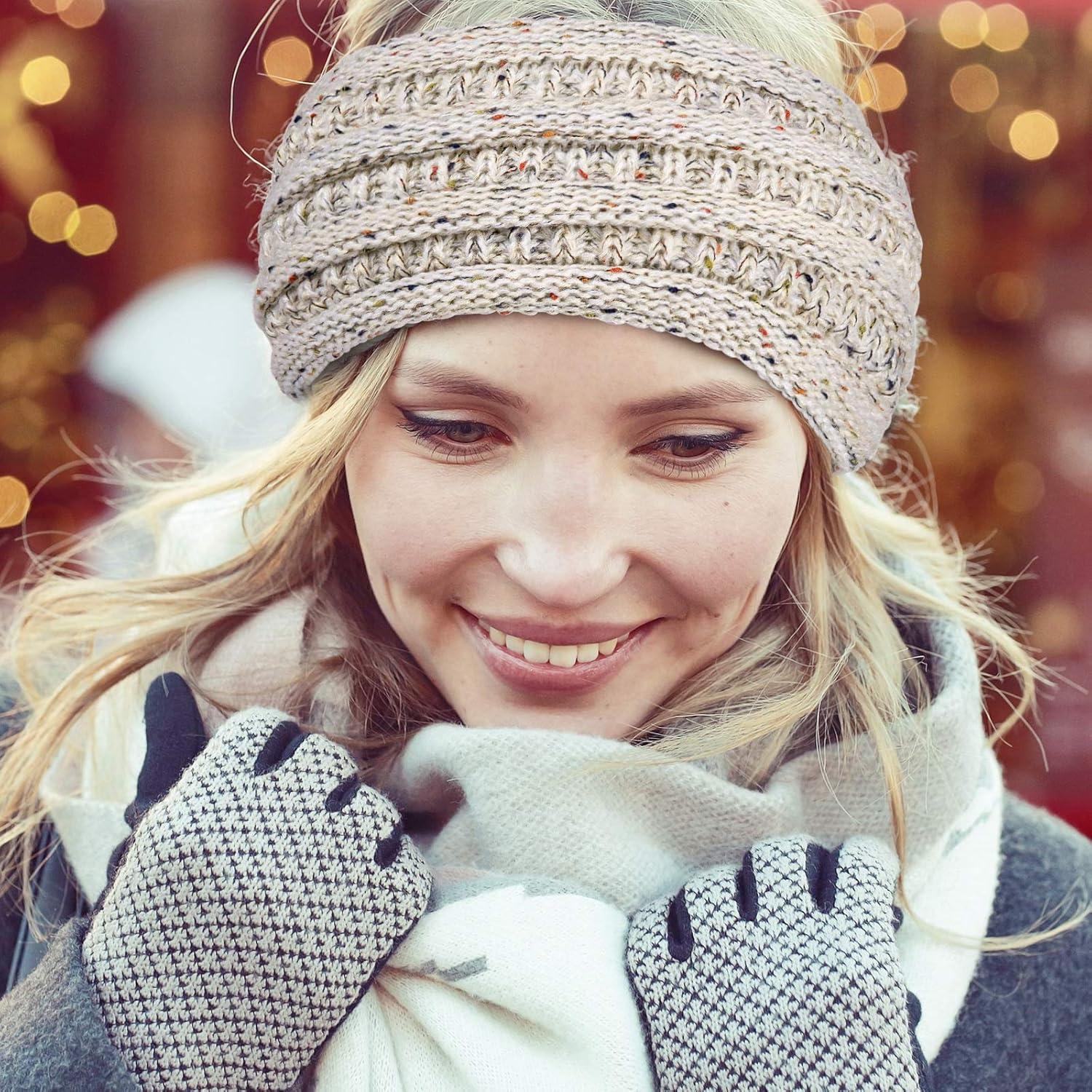 imageWhaline Ear Warmer Headband for Women Pink Blue Confetti Thick Crochet for Men Women Girl Outdoor Sports Skiing Camping Hiking 4 Pack