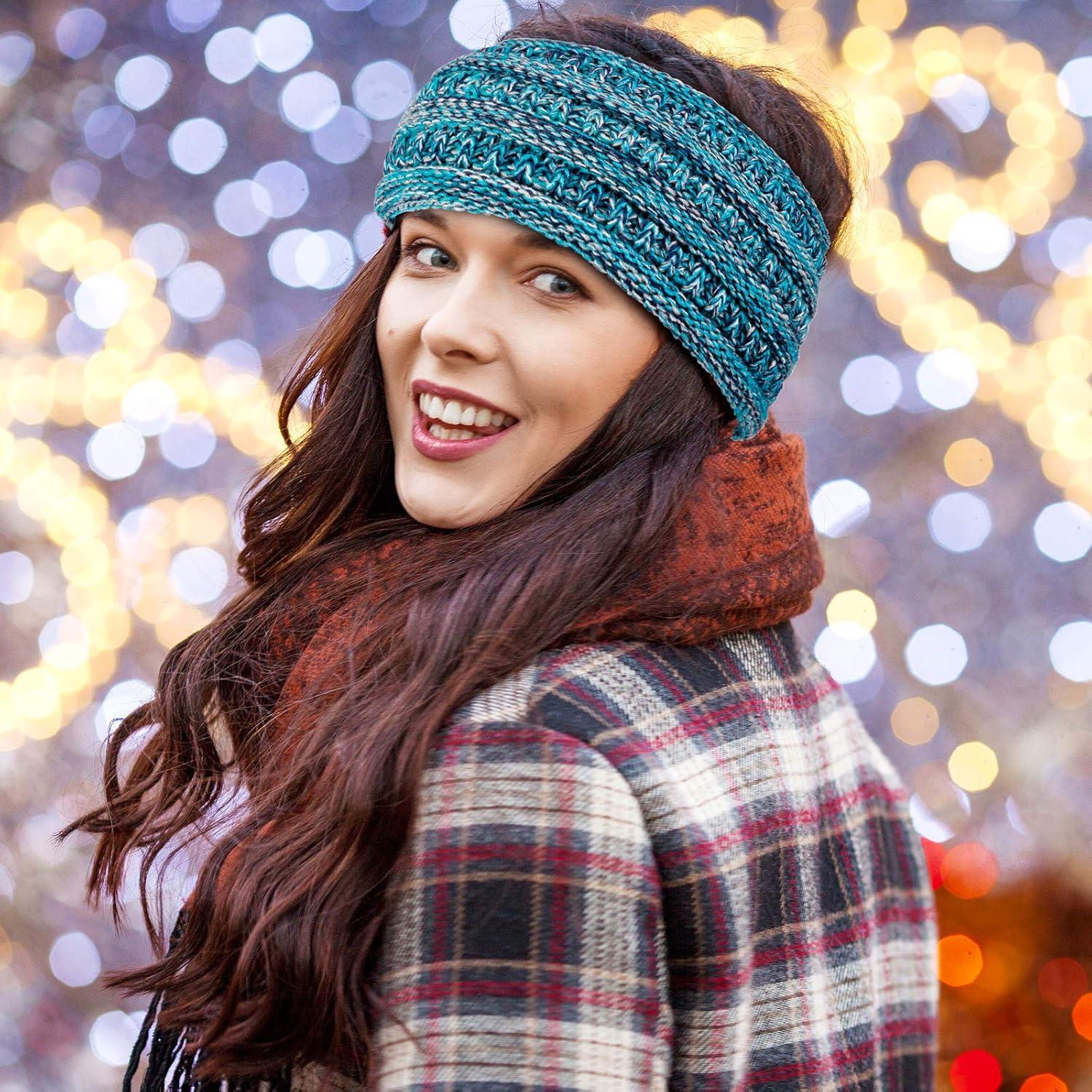 imageWhaline Ear Warmer Headband for Women Pink Blue Confetti Thick Crochet for Men Women Girl Outdoor Sports Skiing Camping Hiking 4 Pack