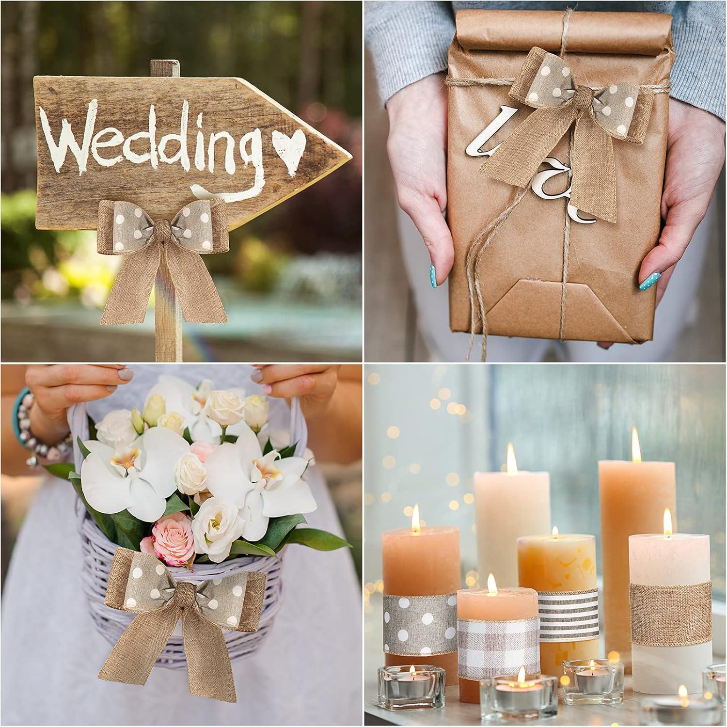 imageWhaline Farmhouse Wired Edge Ribbon 4 Rolls White Polka Dots Buffalo Plaid Stripe Ribbons Rustic Farmhouse Craft Ribbons for Spring Summer Wedding Wreaths Assorted DIY Gift Wrapping 25In x 20 Yard