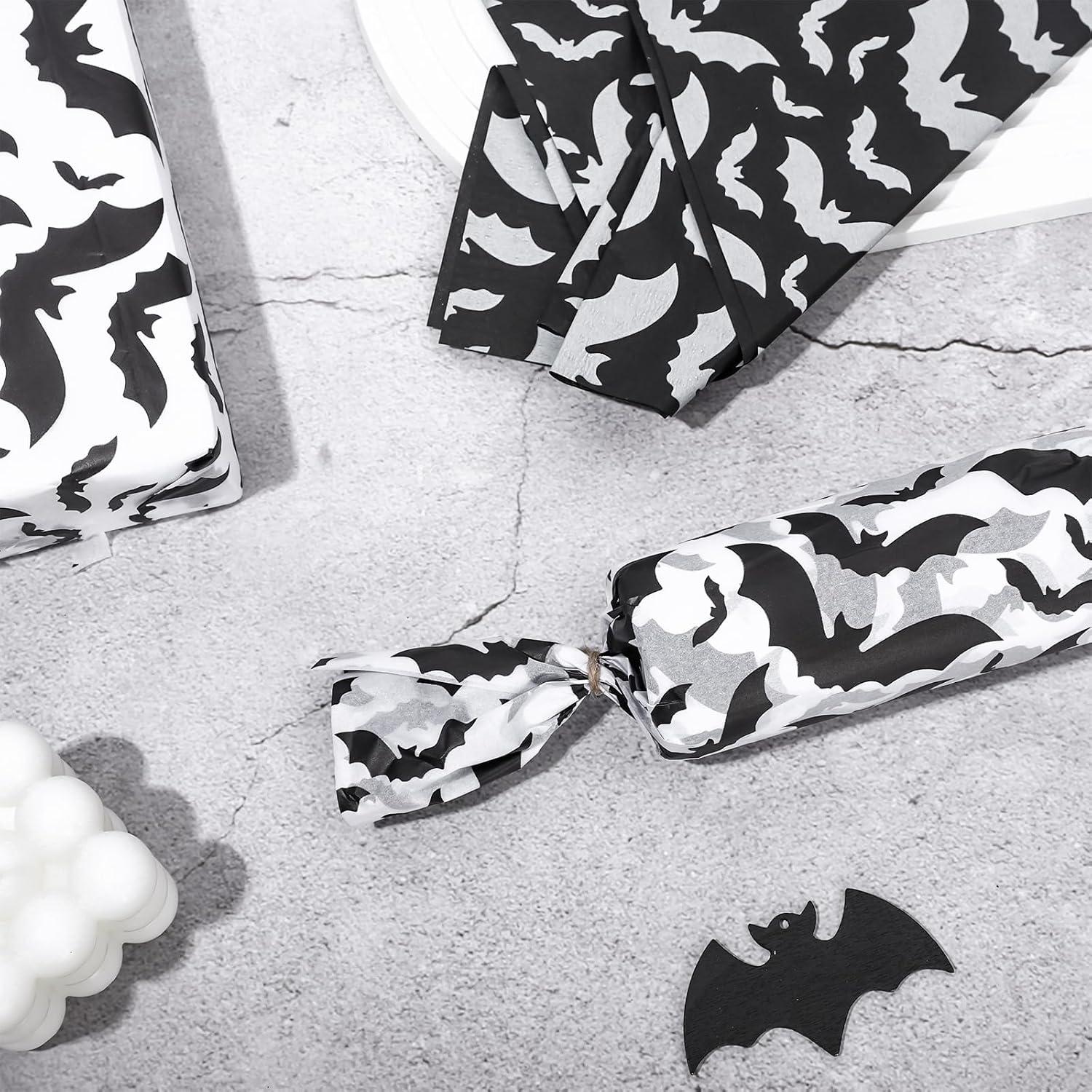 imageWhaline Halloween Bat Tissue Paper Black White Bat Wrap Tissue Paper 138 x 197 Inch Scary Art Wrap Tissue for Gift Bags Halloween Party DIY Craft Packing Decor 60 Sheet