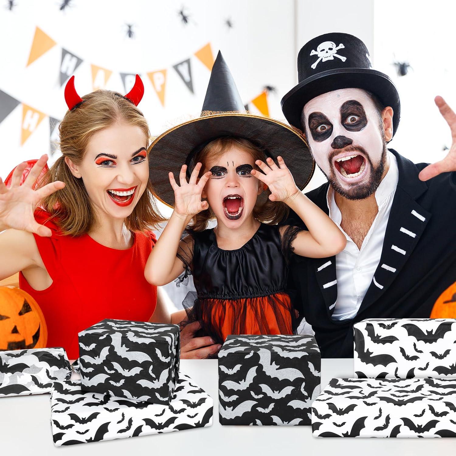 imageWhaline Halloween Bat Tissue Paper Black White Bat Wrap Tissue Paper 138 x 197 Inch Scary Art Wrap Tissue for Gift Bags Halloween Party DIY Craft Packing Decor 60 Sheet