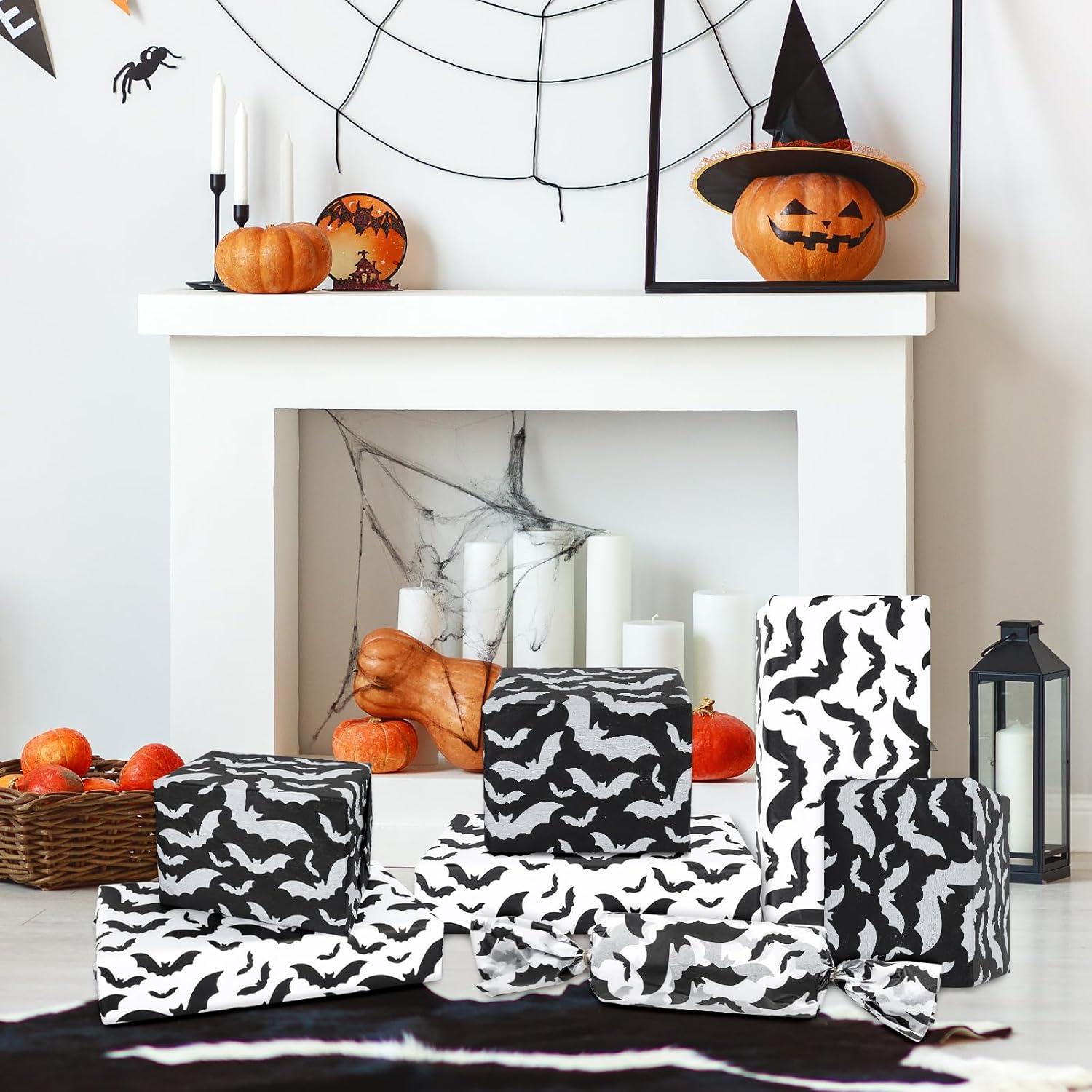 imageWhaline Halloween Bat Tissue Paper Black White Bat Wrap Tissue Paper 138 x 197 Inch Scary Art Wrap Tissue for Gift Bags Halloween Party DIY Craft Packing Decor 60 Sheet