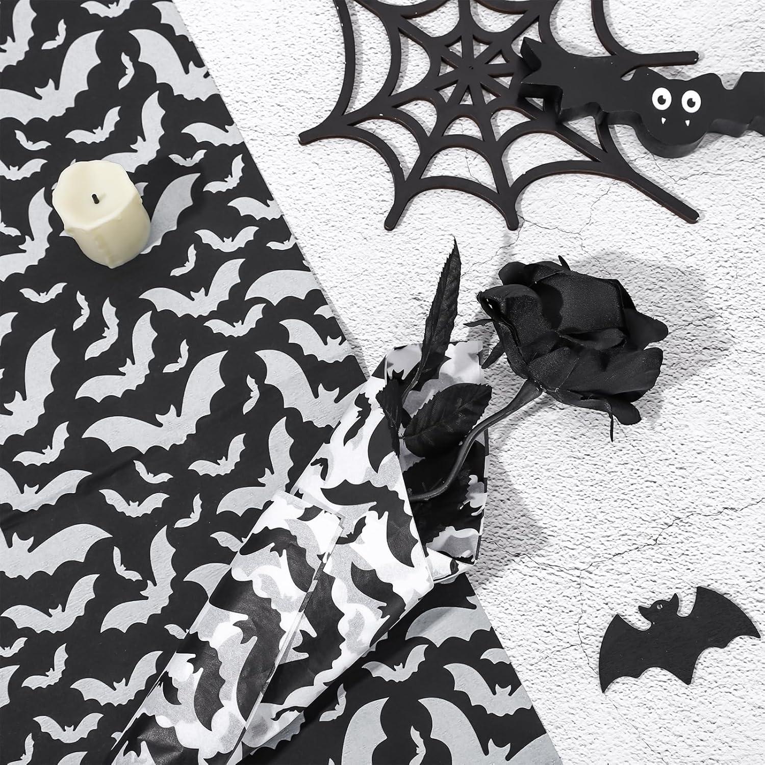 imageWhaline Halloween Bat Tissue Paper Black White Bat Wrap Tissue Paper 138 x 197 Inch Scary Art Wrap Tissue for Gift Bags Halloween Party DIY Craft Packing Decor 60 Sheet