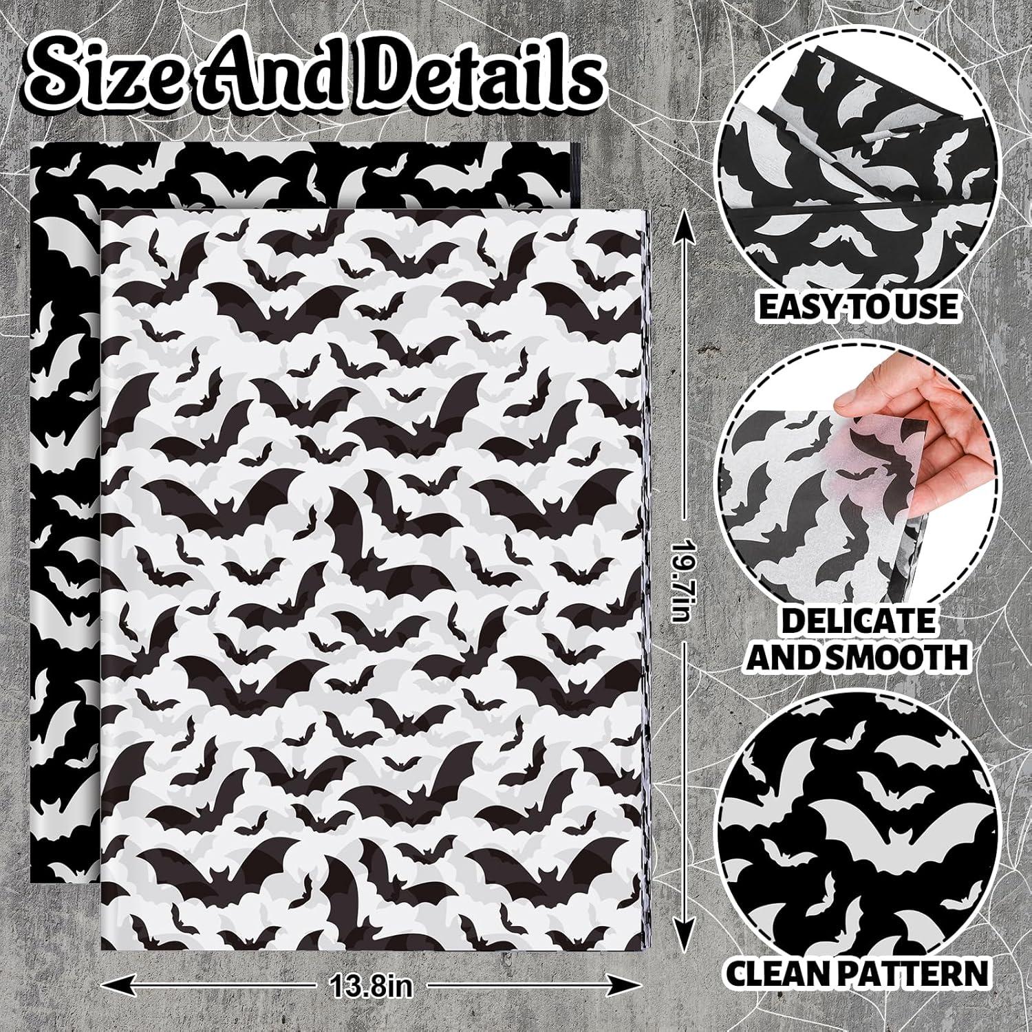 imageWhaline Halloween Bat Tissue Paper Black White Bat Wrap Tissue Paper 138 x 197 Inch Scary Art Wrap Tissue for Gift Bags Halloween Party DIY Craft Packing Decor 60 Sheet