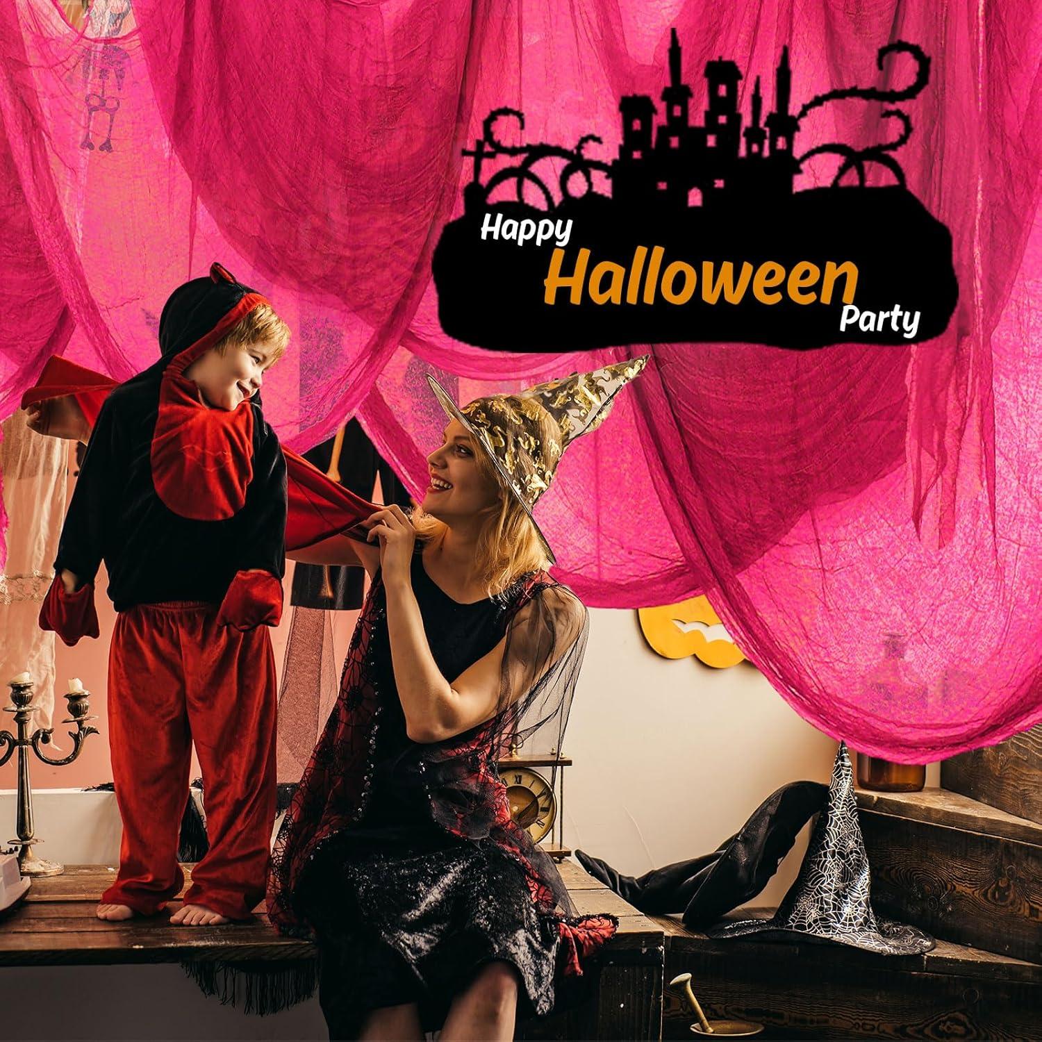 imageWhaline Halloween Black Creepy Cloth 276 x 87 inch Spooky Halloween Decoration Black Spooky Fabric Cloth Windows Doorways Scary Gauze for Haunted Houses Yard Wall Indoor Outdoor Party Decor SuppliesPink