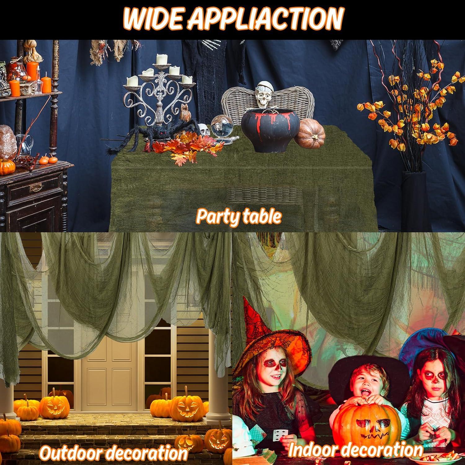 imageWhaline Halloween Black Creepy Cloth 276 x 87 inch Spooky Halloween Decoration Black Spooky Fabric Cloth Windows Doorways Scary Gauze for Haunted Houses Yard Wall Indoor Outdoor Party Decor SuppliesOlive Green