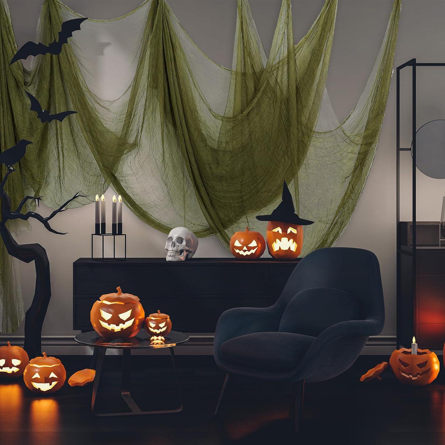imageWhaline Halloween Black Creepy Cloth 276 x 87 inch Spooky Halloween Decoration Black Spooky Fabric Cloth Windows Doorways Scary Gauze for Haunted Houses Yard Wall Indoor Outdoor Party Decor SuppliesOlive Green
