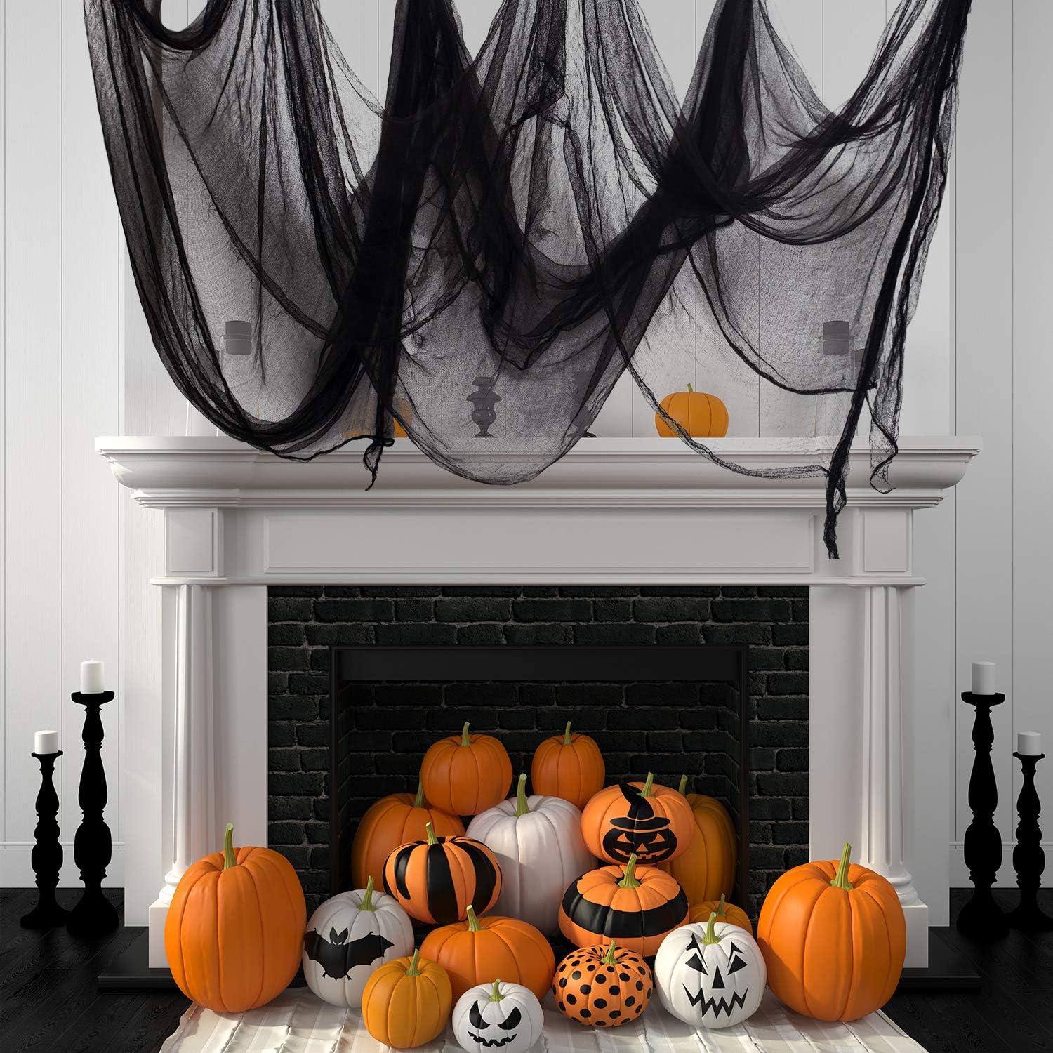 imageWhaline Halloween Black Creepy Cloth 276 x 87 inch Spooky Halloween Decoration Black Spooky Fabric Cloth Windows Doorways Scary Gauze for Haunted Houses Yard Wall Indoor Outdoor Party Decor SuppliesBlack