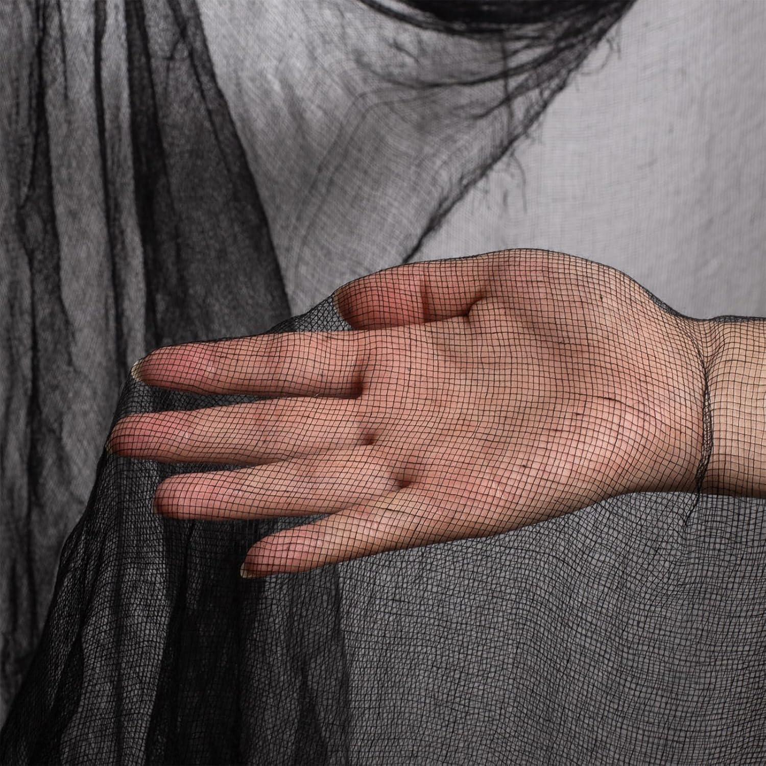 imageWhaline Halloween Black Creepy Cloth 276 x 87 inch Spooky Halloween Decoration Black Spooky Fabric Cloth Windows Doorways Scary Gauze for Haunted Houses Yard Wall Indoor Outdoor Party Decor SuppliesBlack