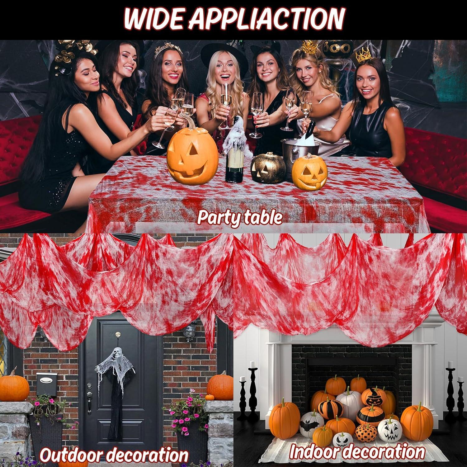 imageWhaline Halloween Black Creepy Cloth 276 x 87 inch Spooky Halloween Decoration Black Spooky Fabric Cloth Windows Doorways Scary Gauze for Haunted Houses Yard Wall Indoor Outdoor Party Decor SuppliesRed