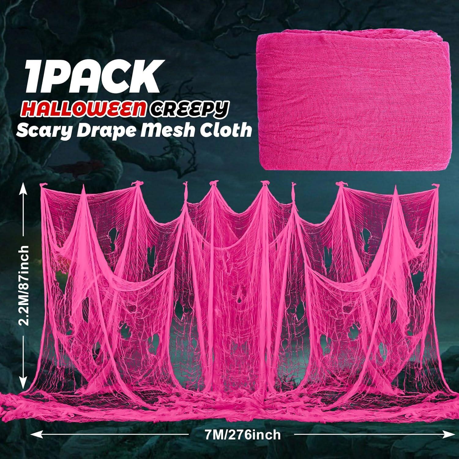 imageWhaline Halloween Black Creepy Cloth 276 x 87 inch Spooky Halloween Decoration Black Spooky Fabric Cloth Windows Doorways Scary Gauze for Haunted Houses Yard Wall Indoor Outdoor Party Decor SuppliesPink