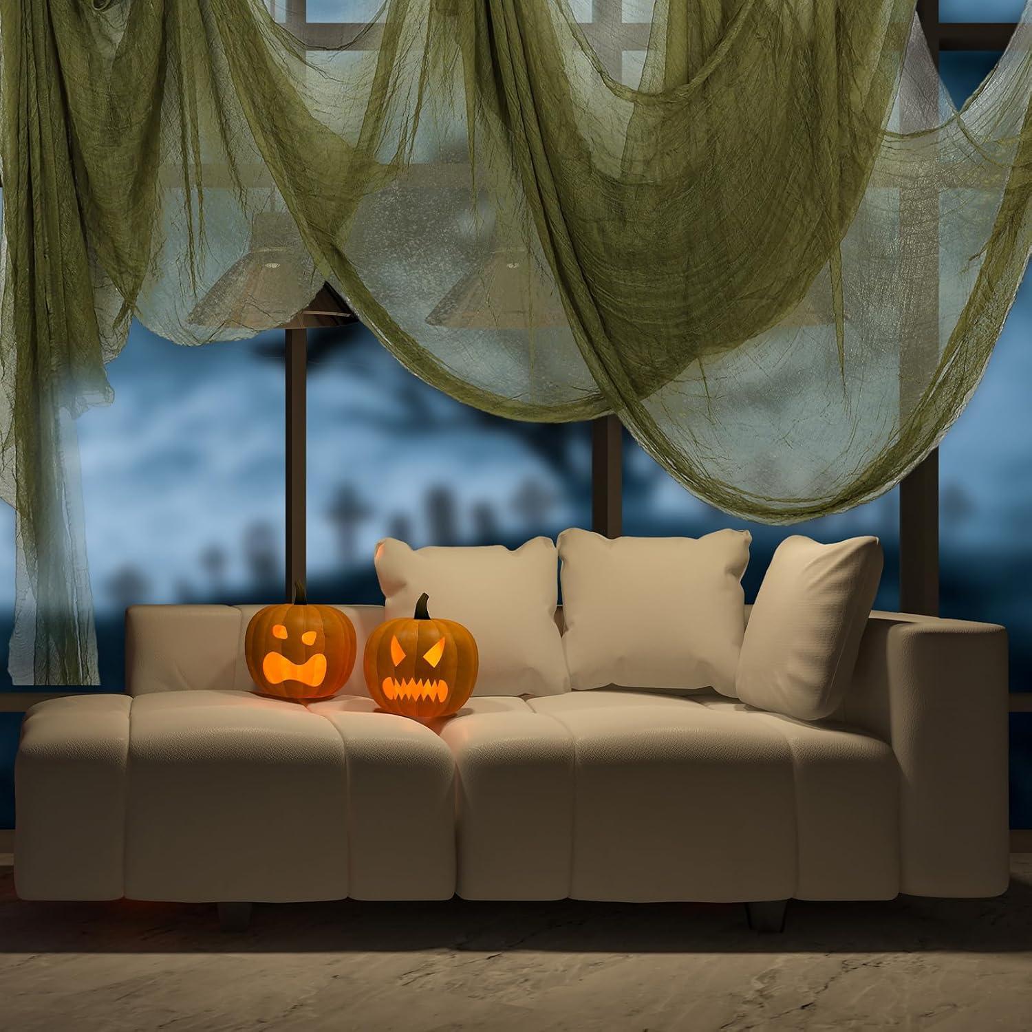 imageWhaline Halloween Black Creepy Cloth 276 x 87 inch Spooky Halloween Decoration Black Spooky Fabric Cloth Windows Doorways Scary Gauze for Haunted Houses Yard Wall Indoor Outdoor Party Decor SuppliesOlive Green