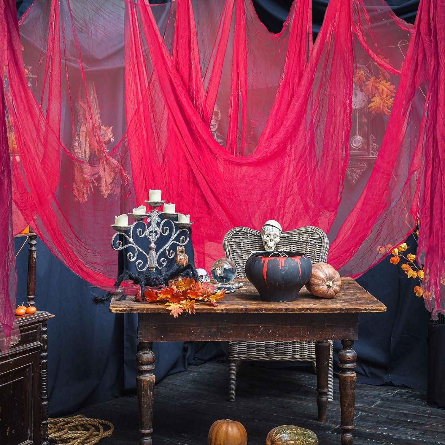 imageWhaline Halloween Black Creepy Cloth 276 x 87 inch Spooky Halloween Decoration Black Spooky Fabric Cloth Windows Doorways Scary Gauze for Haunted Houses Yard Wall Indoor Outdoor Party Decor SuppliesPink