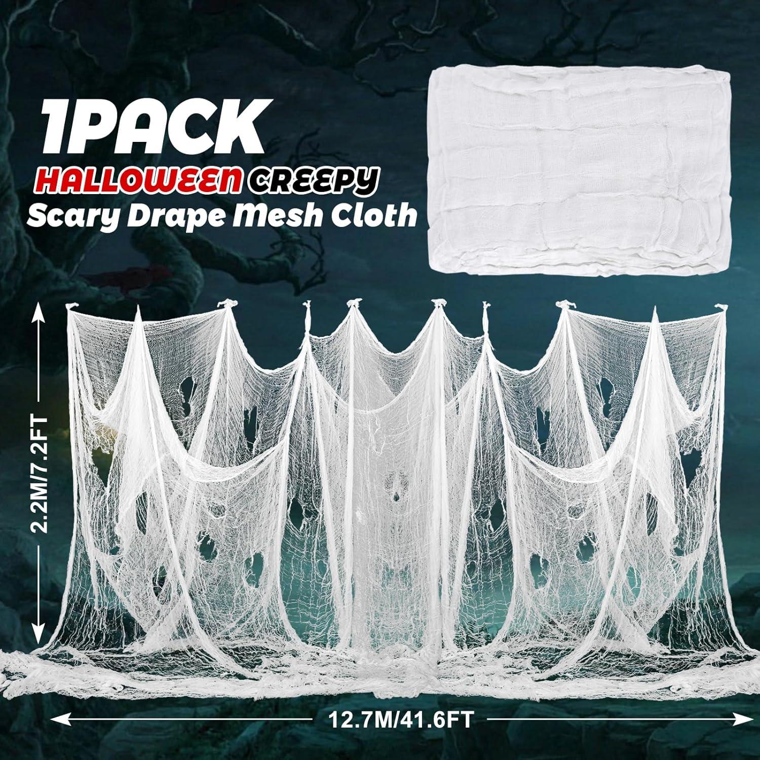 imageWhaline Halloween Black Creepy Cloth 276 x 87 inch Spooky Halloween Decoration Black Spooky Fabric Cloth Windows Doorways Scary Gauze for Haunted Houses Yard Wall Indoor Outdoor Party Decor SuppliesWhite