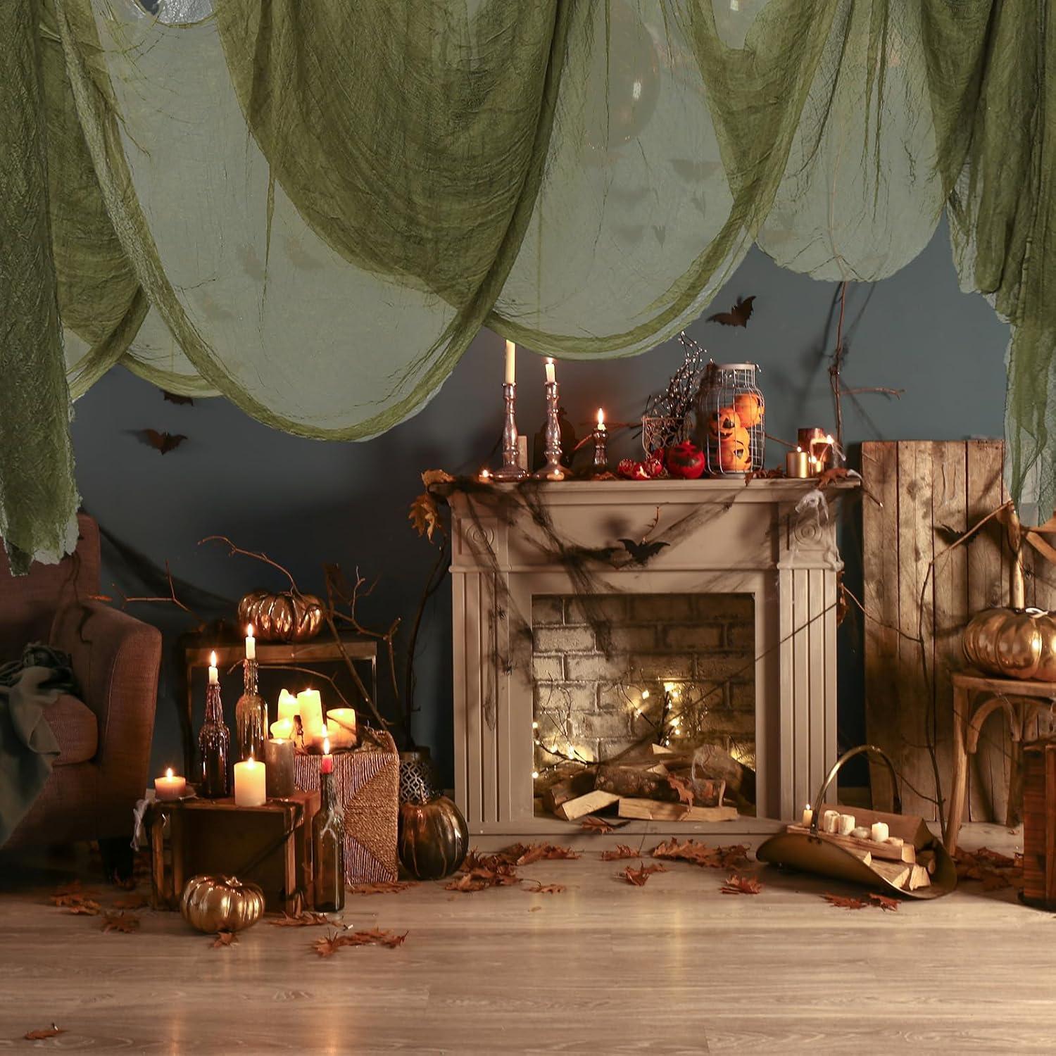 imageWhaline Halloween Black Creepy Cloth 276 x 87 inch Spooky Halloween Decoration Black Spooky Fabric Cloth Windows Doorways Scary Gauze for Haunted Houses Yard Wall Indoor Outdoor Party Decor SuppliesOlive Green