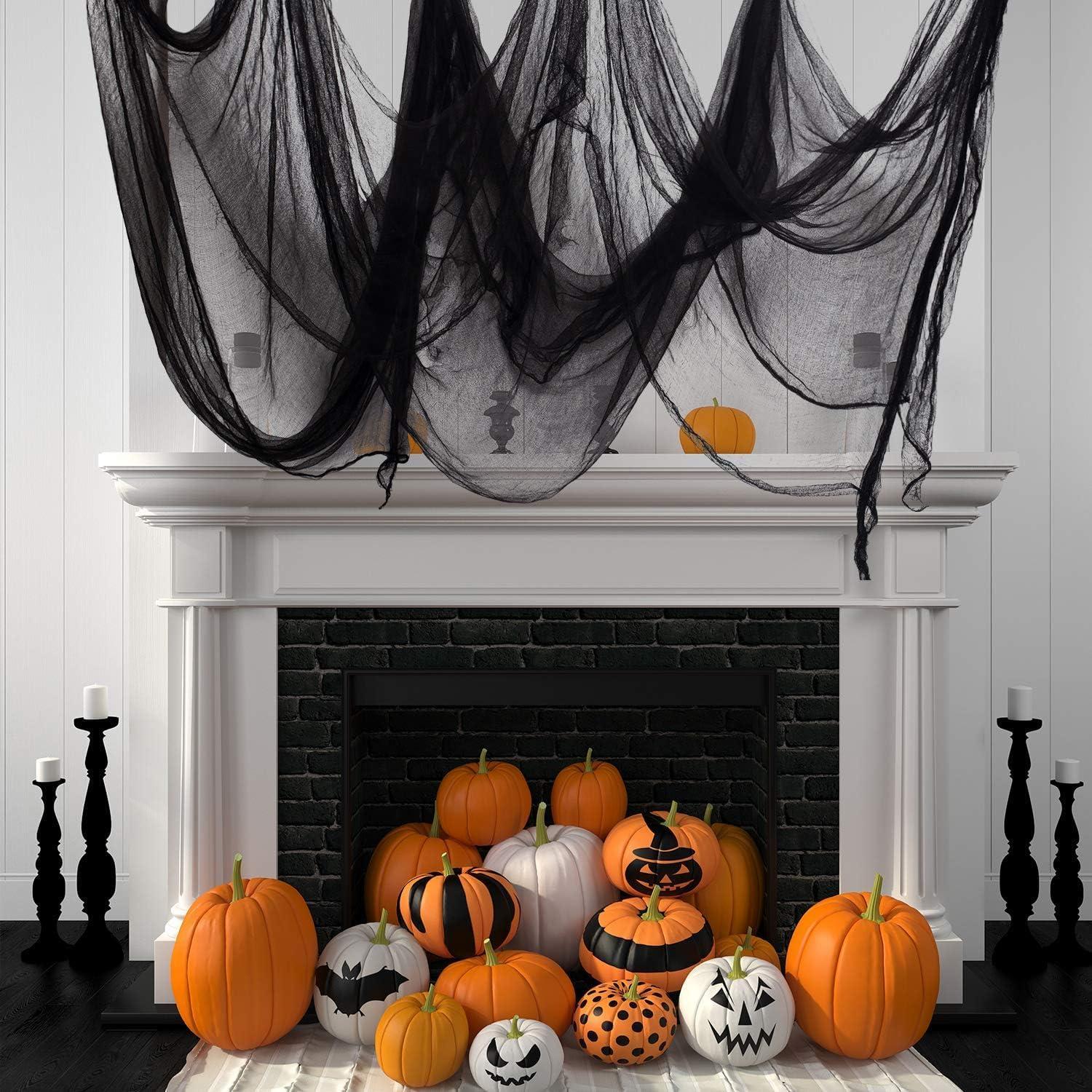 imageWhaline Halloween Black Creepy Cloth 276 x 87 inch Spooky Halloween Decoration Black Spooky Fabric Cloth Windows Doorways Scary Gauze for Haunted Houses Yard Wall Indoor Outdoor Party Decor SuppliesBlack