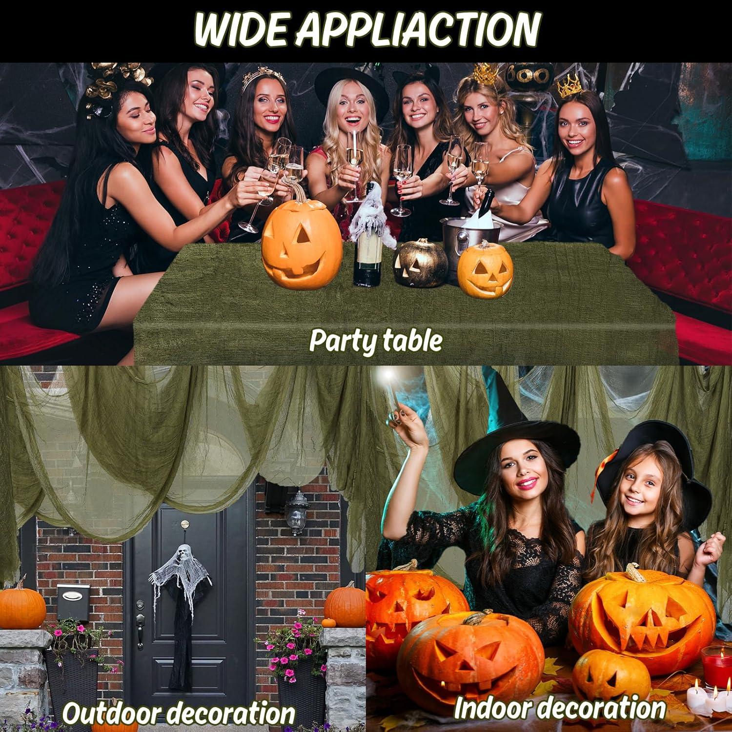 imageWhaline Halloween Black Creepy Cloth 276 x 87 inch Spooky Halloween Decoration Black Spooky Fabric Cloth Windows Doorways Scary Gauze for Haunted Houses Yard Wall Indoor Outdoor Party Decor SuppliesOlive Green