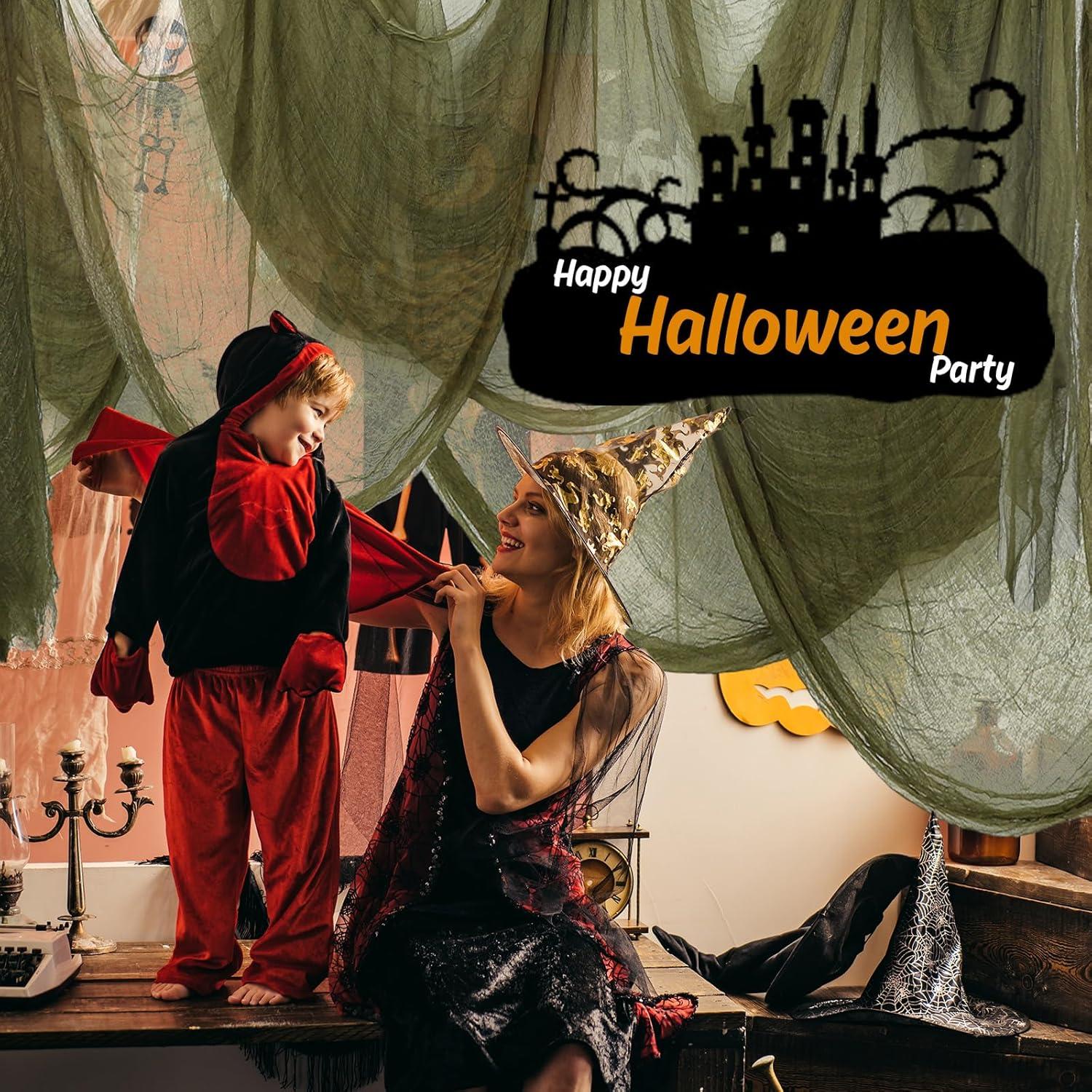 imageWhaline Halloween Black Creepy Cloth 276 x 87 inch Spooky Halloween Decoration Black Spooky Fabric Cloth Windows Doorways Scary Gauze for Haunted Houses Yard Wall Indoor Outdoor Party Decor SuppliesOlive Green