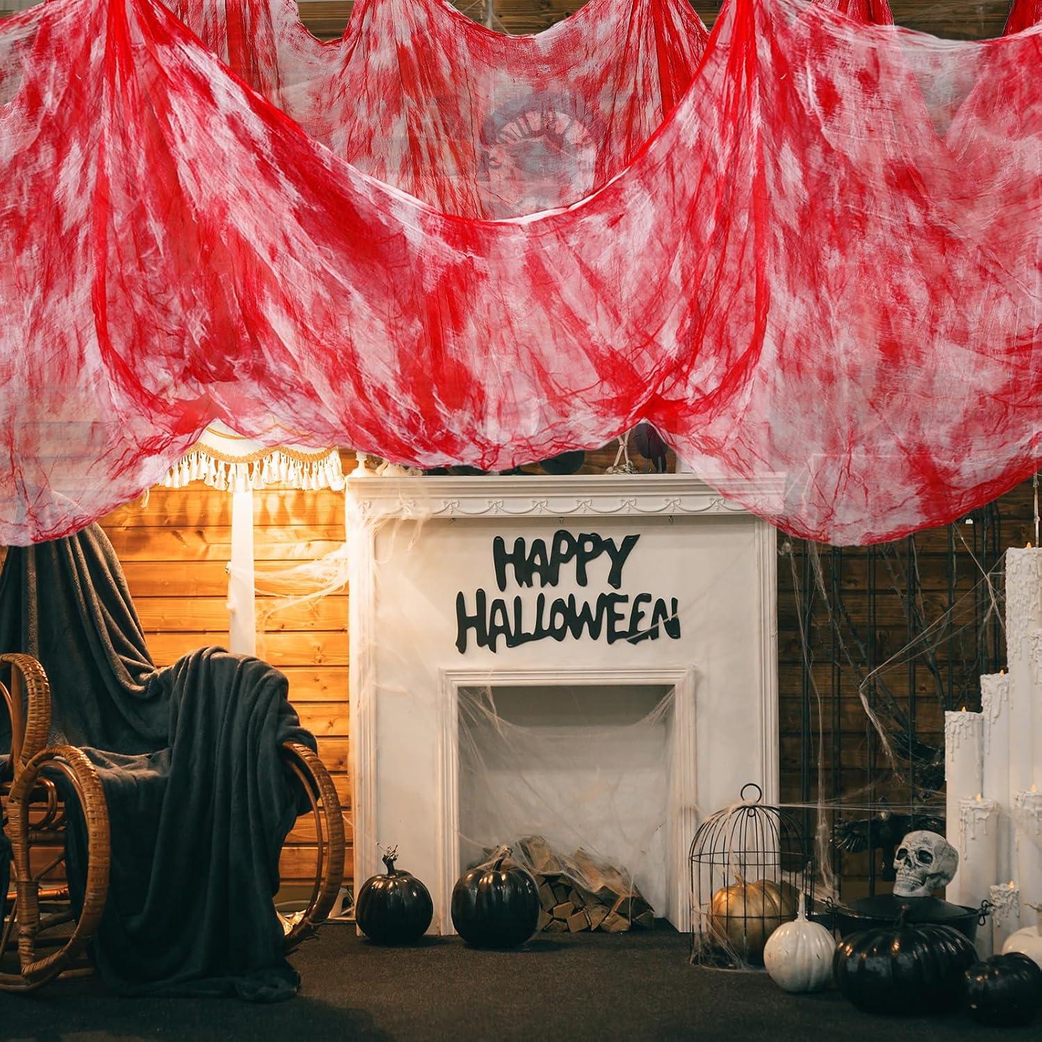 imageWhaline Halloween Black Creepy Cloth 276 x 87 inch Spooky Halloween Decoration Black Spooky Fabric Cloth Windows Doorways Scary Gauze for Haunted Houses Yard Wall Indoor Outdoor Party Decor SuppliesRed