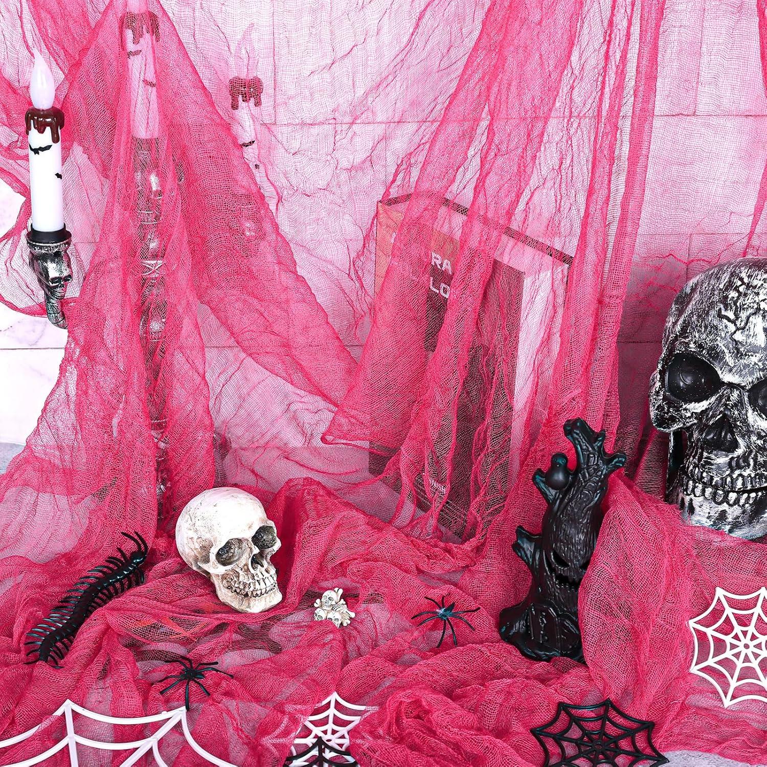 imageWhaline Halloween Black Creepy Cloth 276 x 87 inch Spooky Halloween Decoration Black Spooky Fabric Cloth Windows Doorways Scary Gauze for Haunted Houses Yard Wall Indoor Outdoor Party Decor SuppliesPink
