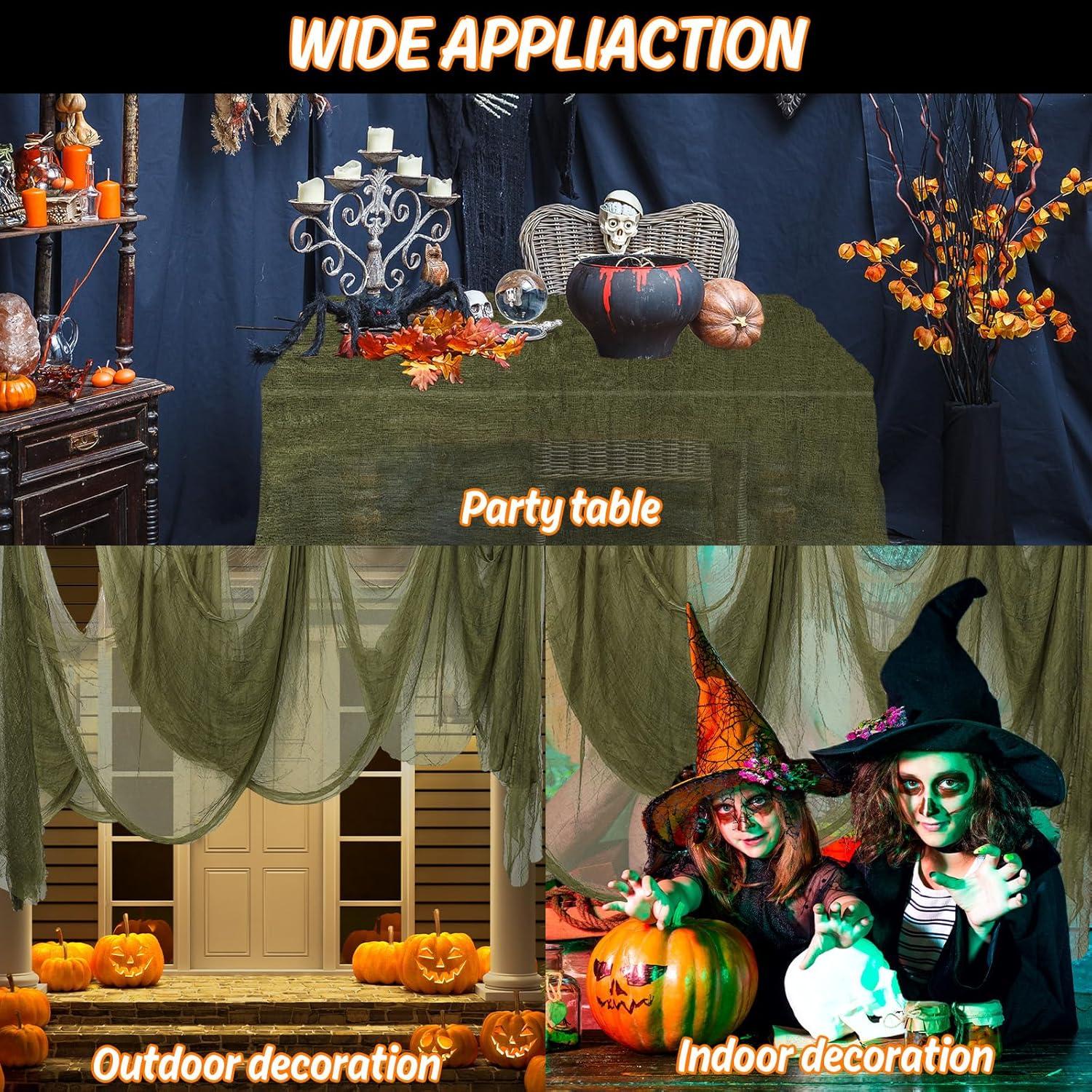 imageWhaline Halloween Black Creepy Cloth 276 x 87 inch Spooky Halloween Decoration Black Spooky Fabric Cloth Windows Doorways Scary Gauze for Haunted Houses Yard Wall Indoor Outdoor Party Decor SuppliesOlive Green