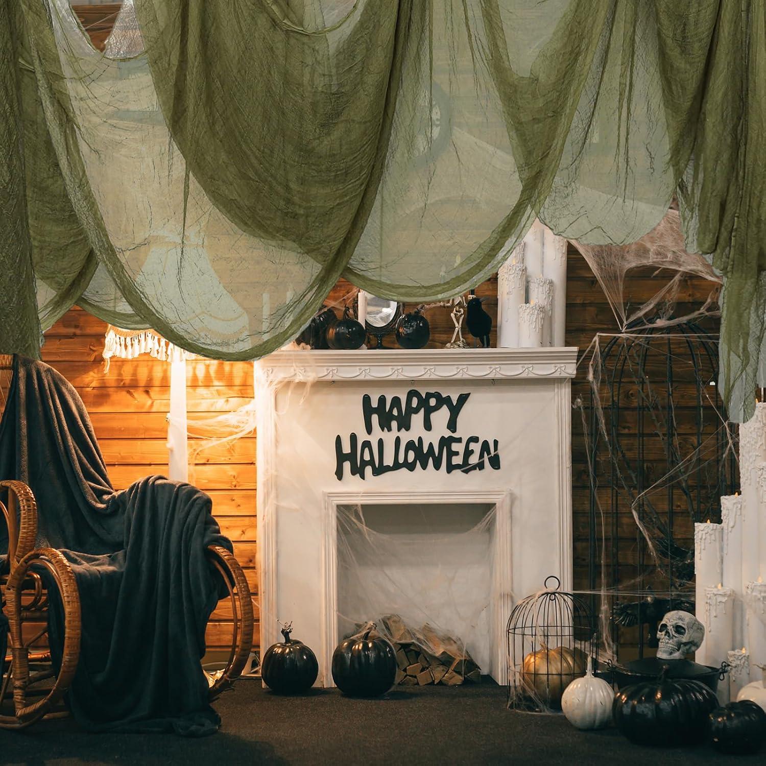 imageWhaline Halloween Black Creepy Cloth 276 x 87 inch Spooky Halloween Decoration Black Spooky Fabric Cloth Windows Doorways Scary Gauze for Haunted Houses Yard Wall Indoor Outdoor Party Decor SuppliesOlive Green