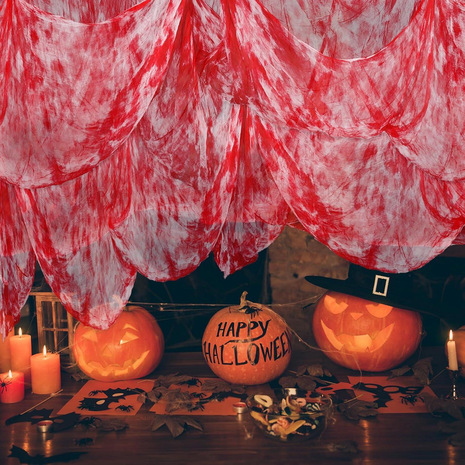 imageWhaline Halloween Black Creepy Cloth 276 x 87 inch Spooky Halloween Decoration Black Spooky Fabric Cloth Windows Doorways Scary Gauze for Haunted Houses Yard Wall Indoor Outdoor Party Decor SuppliesRed