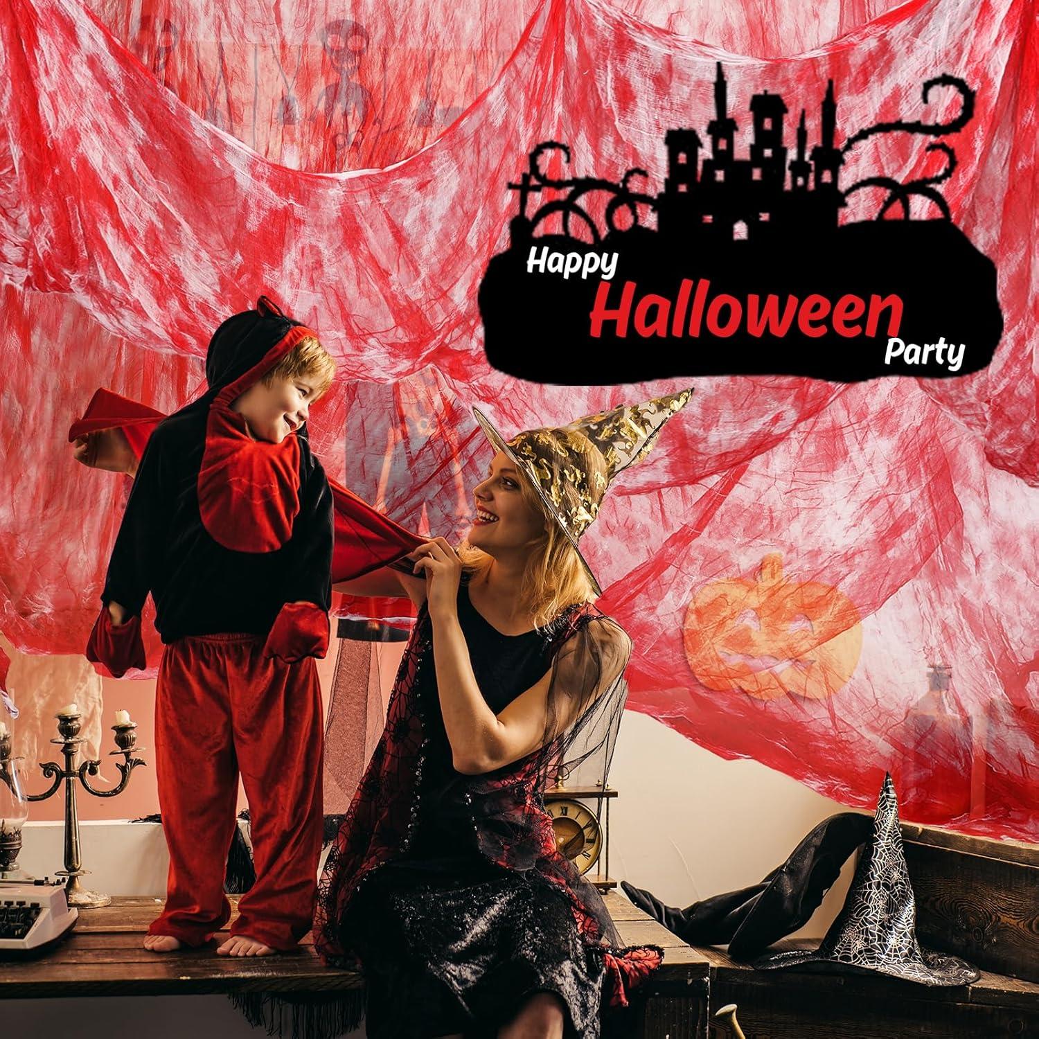 imageWhaline Halloween Black Creepy Cloth 276 x 87 inch Spooky Halloween Decoration Black Spooky Fabric Cloth Windows Doorways Scary Gauze for Haunted Houses Yard Wall Indoor Outdoor Party Decor SuppliesRed