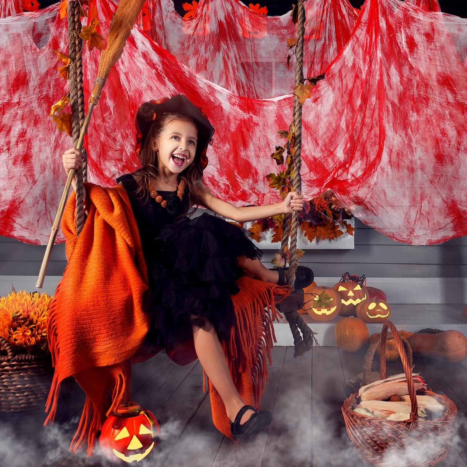 imageWhaline Halloween Black Creepy Cloth 276 x 87 inch Spooky Halloween Decoration Black Spooky Fabric Cloth Windows Doorways Scary Gauze for Haunted Houses Yard Wall Indoor Outdoor Party Decor SuppliesRed