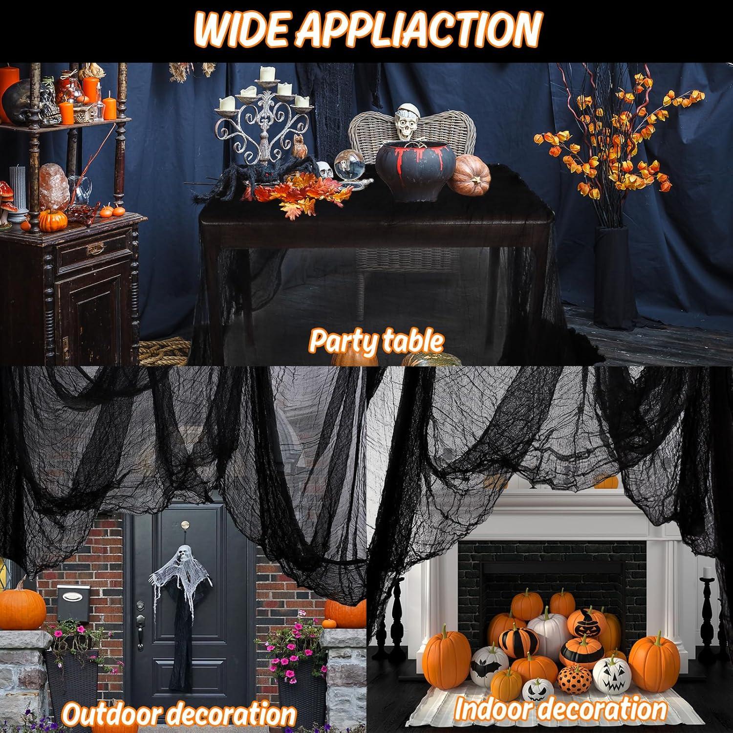 imageWhaline Halloween Black Creepy Cloth 276 x 87 inch Spooky Halloween Decoration Black Spooky Fabric Cloth Windows Doorways Scary Gauze for Haunted Houses Yard Wall Indoor Outdoor Party Decor SuppliesBlack
