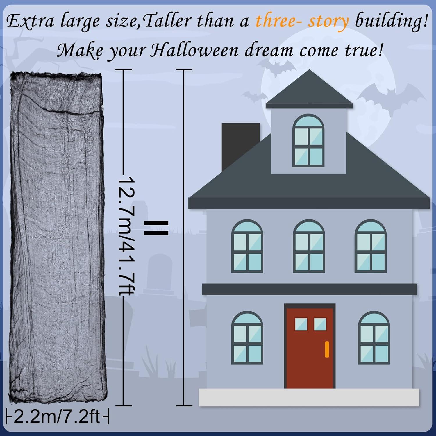 imageWhaline Halloween Black Creepy Cloth 276 x 87 inch Spooky Halloween Decoration Black Spooky Fabric Cloth Windows Doorways Scary Gauze for Haunted Houses Yard Wall Indoor Outdoor Party Decor SuppliesBlack