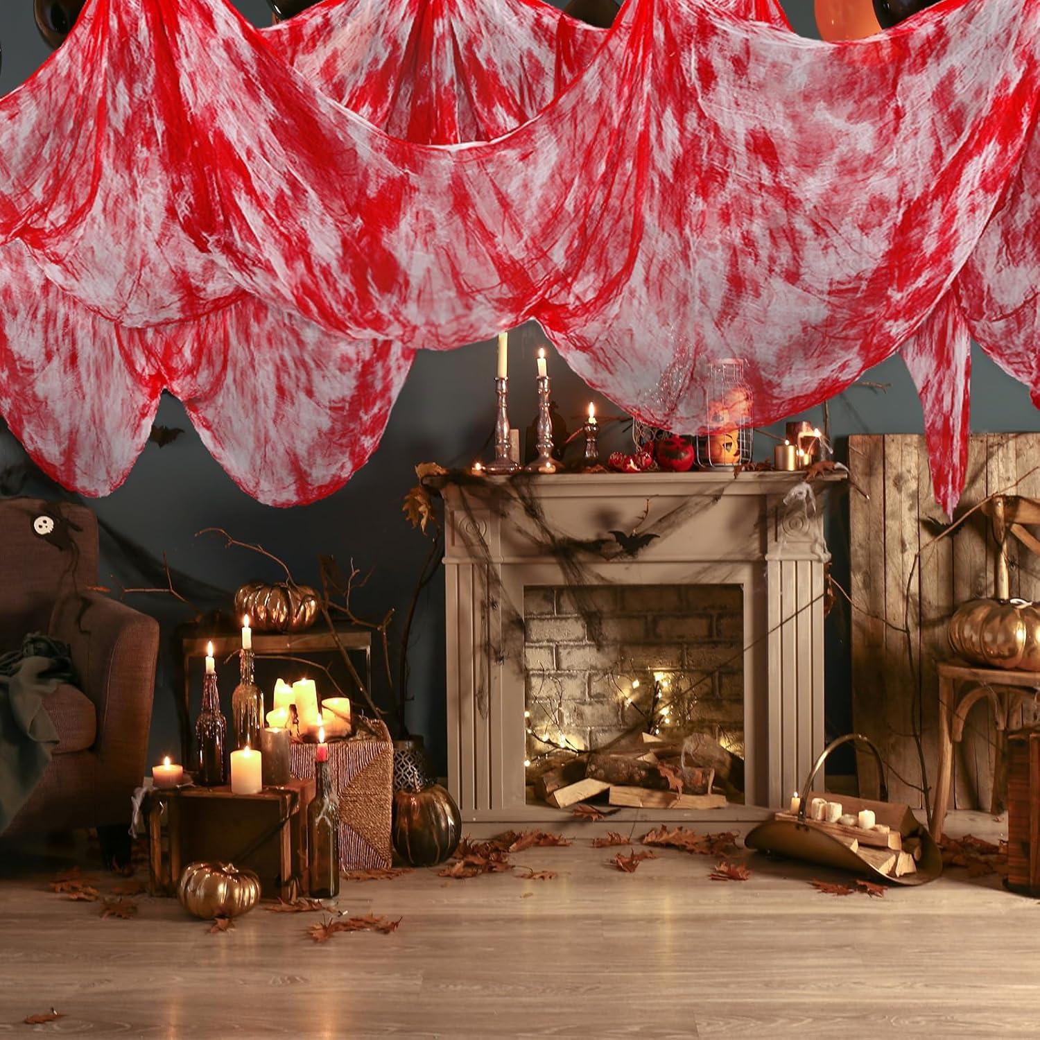 imageWhaline Halloween Black Creepy Cloth 276 x 87 inch Spooky Halloween Decoration Black Spooky Fabric Cloth Windows Doorways Scary Gauze for Haunted Houses Yard Wall Indoor Outdoor Party Decor SuppliesRed