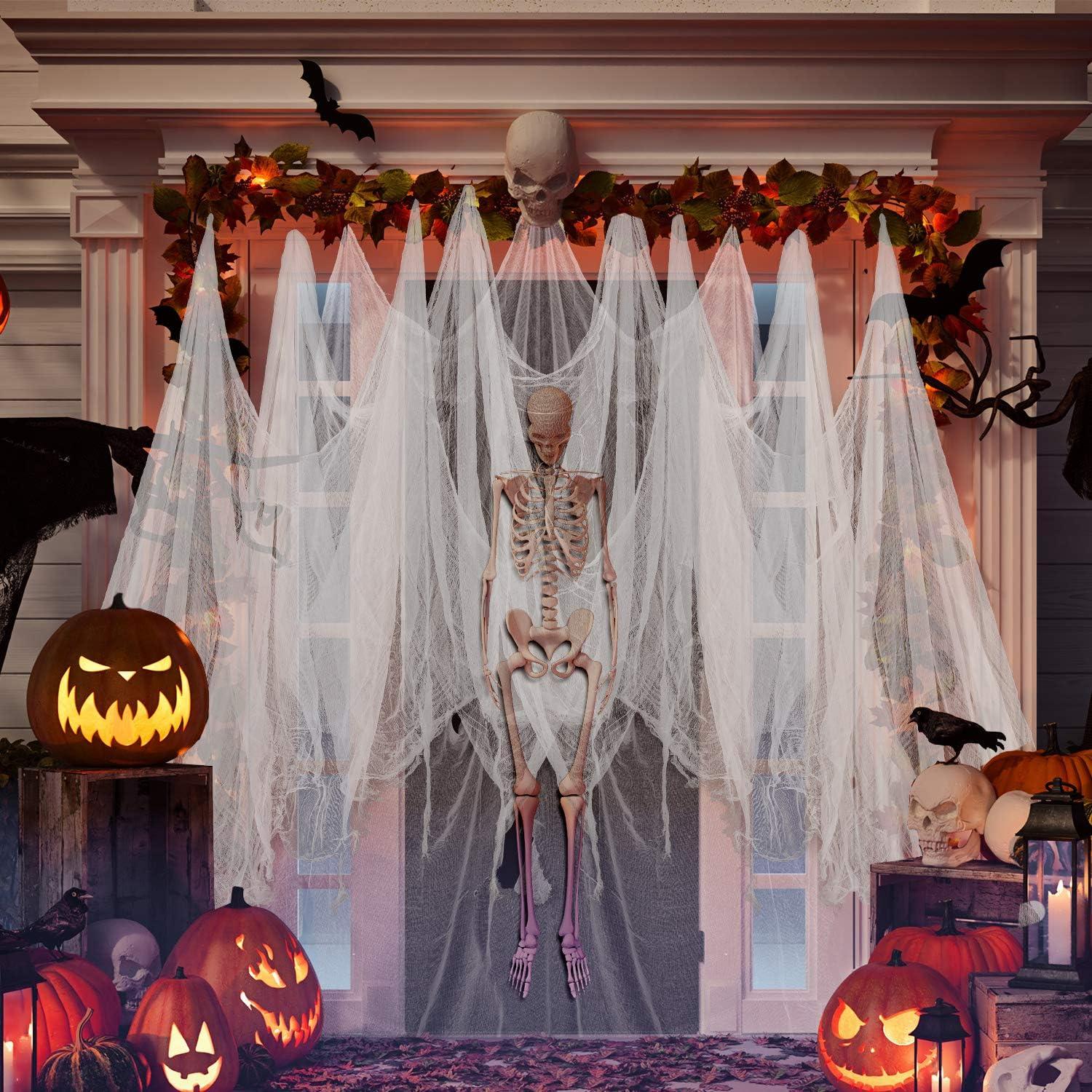 imageWhaline Halloween Black Creepy Cloth 276 x 87 inch Spooky Halloween Decoration Black Spooky Fabric Cloth Windows Doorways Scary Gauze for Haunted Houses Yard Wall Indoor Outdoor Party Decor SuppliesWhite