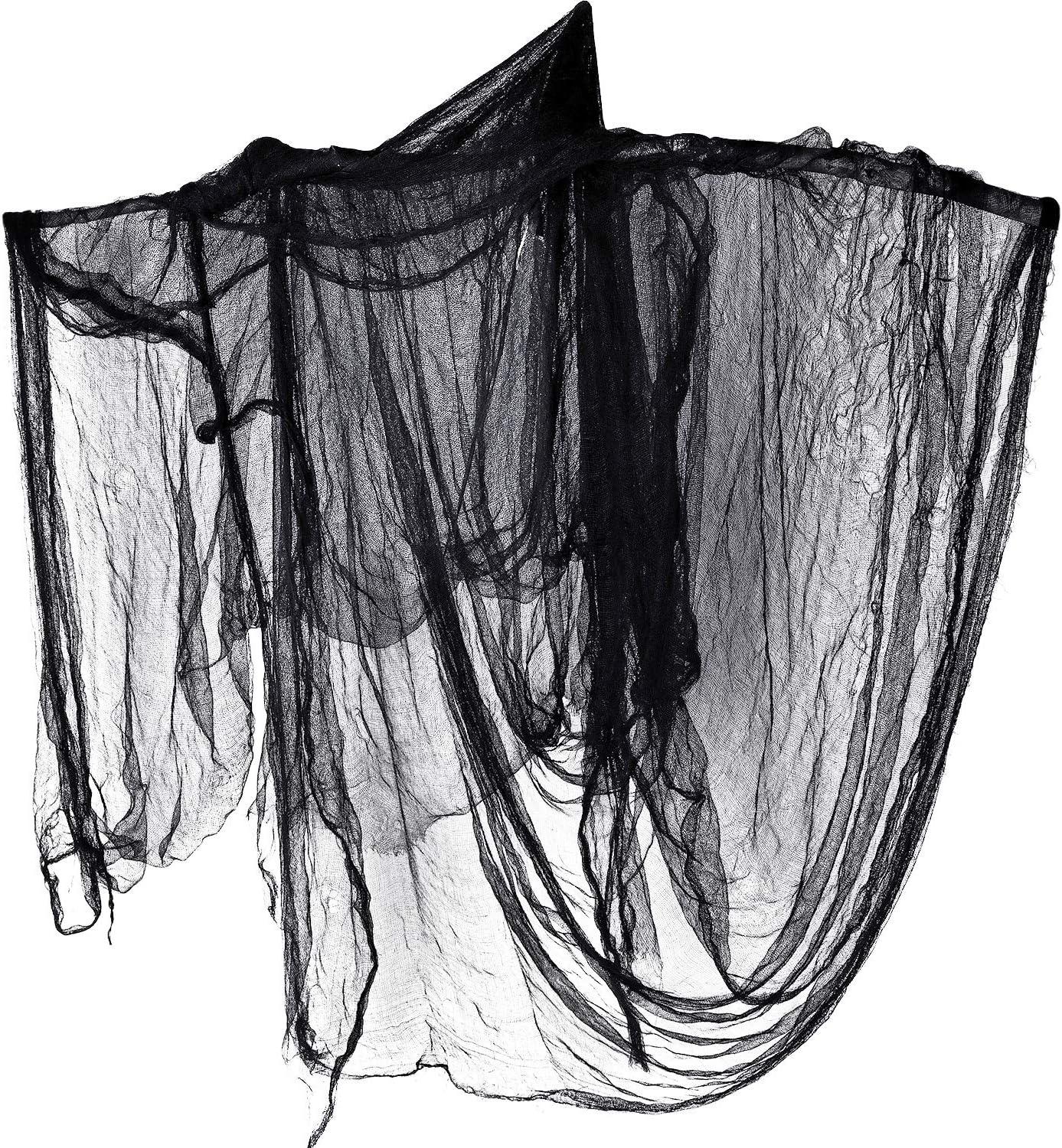 imageWhaline Halloween Black Creepy Cloth 276 x 87 inch Spooky Halloween Decoration Black Spooky Fabric Cloth Windows Doorways Scary Gauze for Haunted Houses Yard Wall Indoor Outdoor Party Decor SuppliesBlack