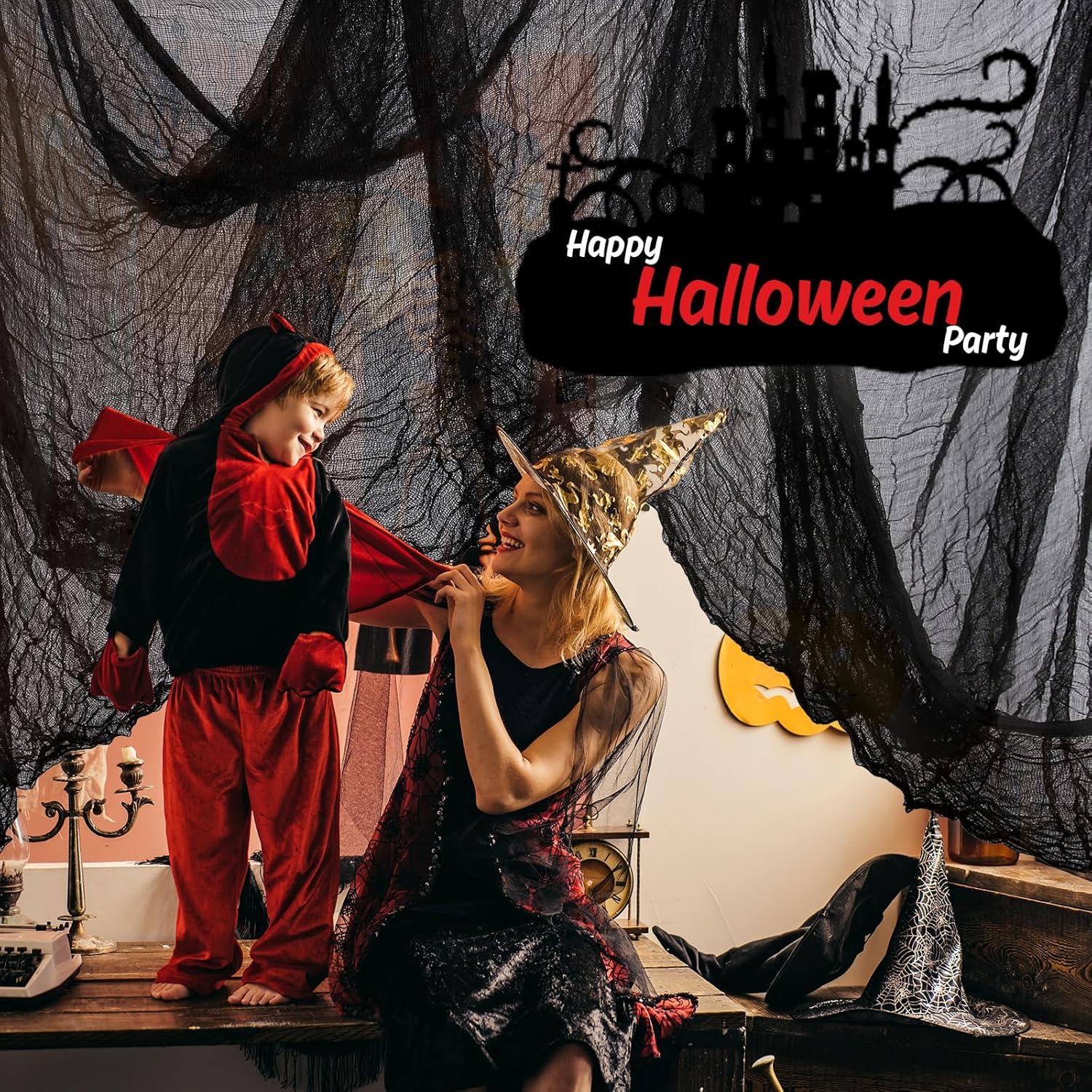 imageWhaline Halloween Black Creepy Cloth 276 x 87 inch Spooky Halloween Decoration Black Spooky Fabric Cloth Windows Doorways Scary Gauze for Haunted Houses Yard Wall Indoor Outdoor Party Decor SuppliesBlack