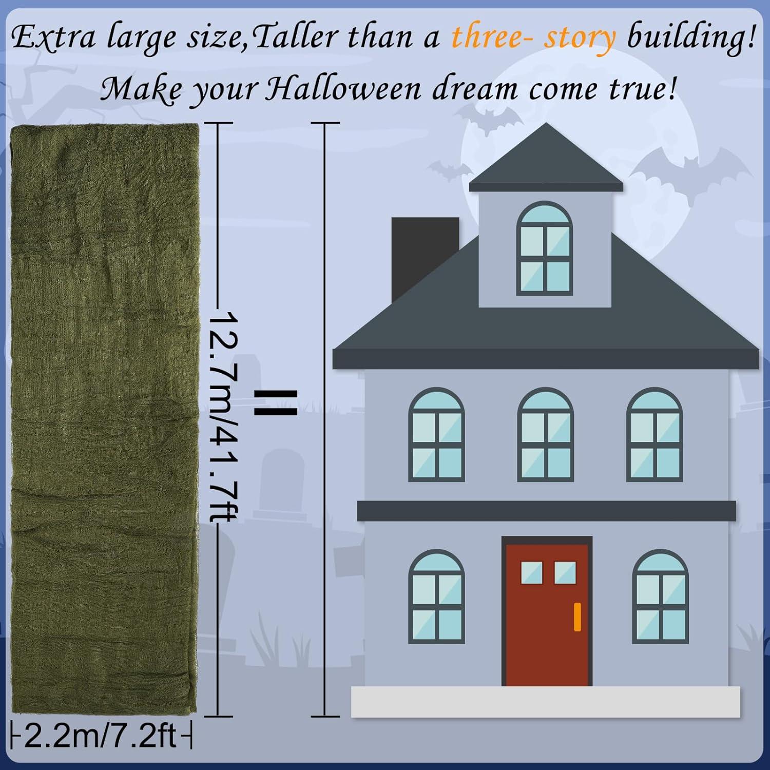 imageWhaline Halloween Black Creepy Cloth 276 x 87 inch Spooky Halloween Decoration Black Spooky Fabric Cloth Windows Doorways Scary Gauze for Haunted Houses Yard Wall Indoor Outdoor Party Decor SuppliesOlive Green