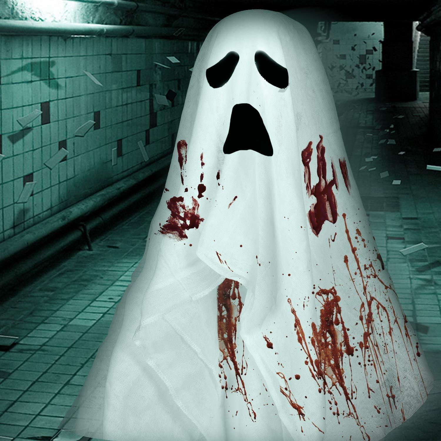 imageWhaline Halloween Black Creepy Cloth 276 x 87 inch Spooky Halloween Decoration Black Spooky Fabric Cloth Windows Doorways Scary Gauze for Haunted Houses Yard Wall Indoor Outdoor Party Decor SuppliesWhite