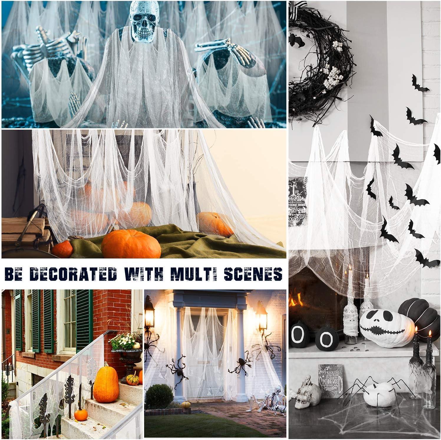 imageWhaline Halloween Black Creepy Cloth 276 x 87 inch Spooky Halloween Decoration Black Spooky Fabric Cloth Windows Doorways Scary Gauze for Haunted Houses Yard Wall Indoor Outdoor Party Decor SuppliesWhite