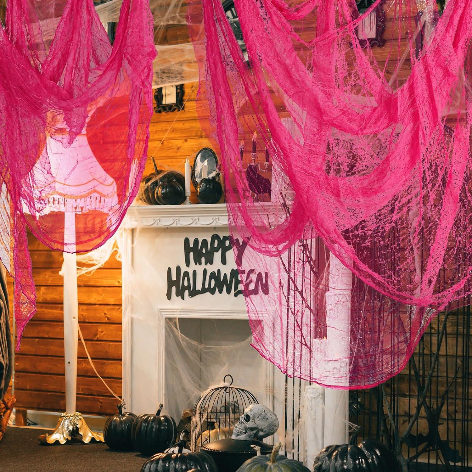 imageWhaline Halloween Black Creepy Cloth 276 x 87 inch Spooky Halloween Decoration Black Spooky Fabric Cloth Windows Doorways Scary Gauze for Haunted Houses Yard Wall Indoor Outdoor Party Decor SuppliesPink