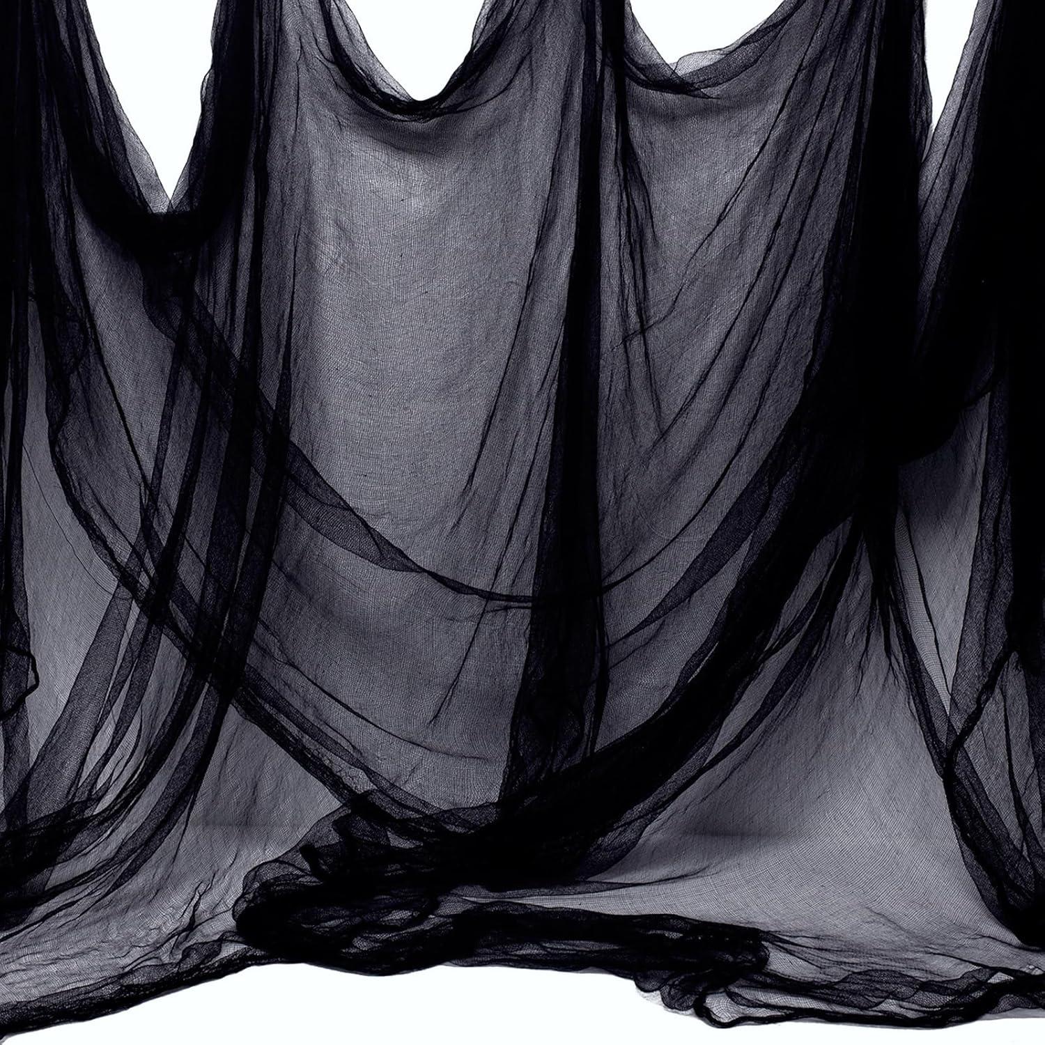 imageWhaline Halloween Black Creepy Cloth 276 x 87 inch Spooky Halloween Decoration Black Spooky Fabric Cloth Windows Doorways Scary Gauze for Haunted Houses Yard Wall Indoor Outdoor Party Decor SuppliesBlack