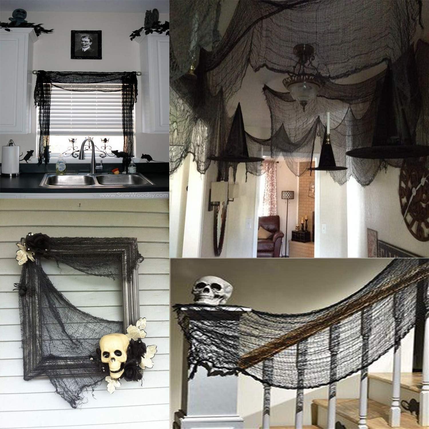 imageWhaline Halloween Black Creepy Cloth 276 x 87 inch Spooky Halloween Decoration Black Spooky Fabric Cloth Windows Doorways Scary Gauze for Haunted Houses Yard Wall Indoor Outdoor Party Decor SuppliesBlack
