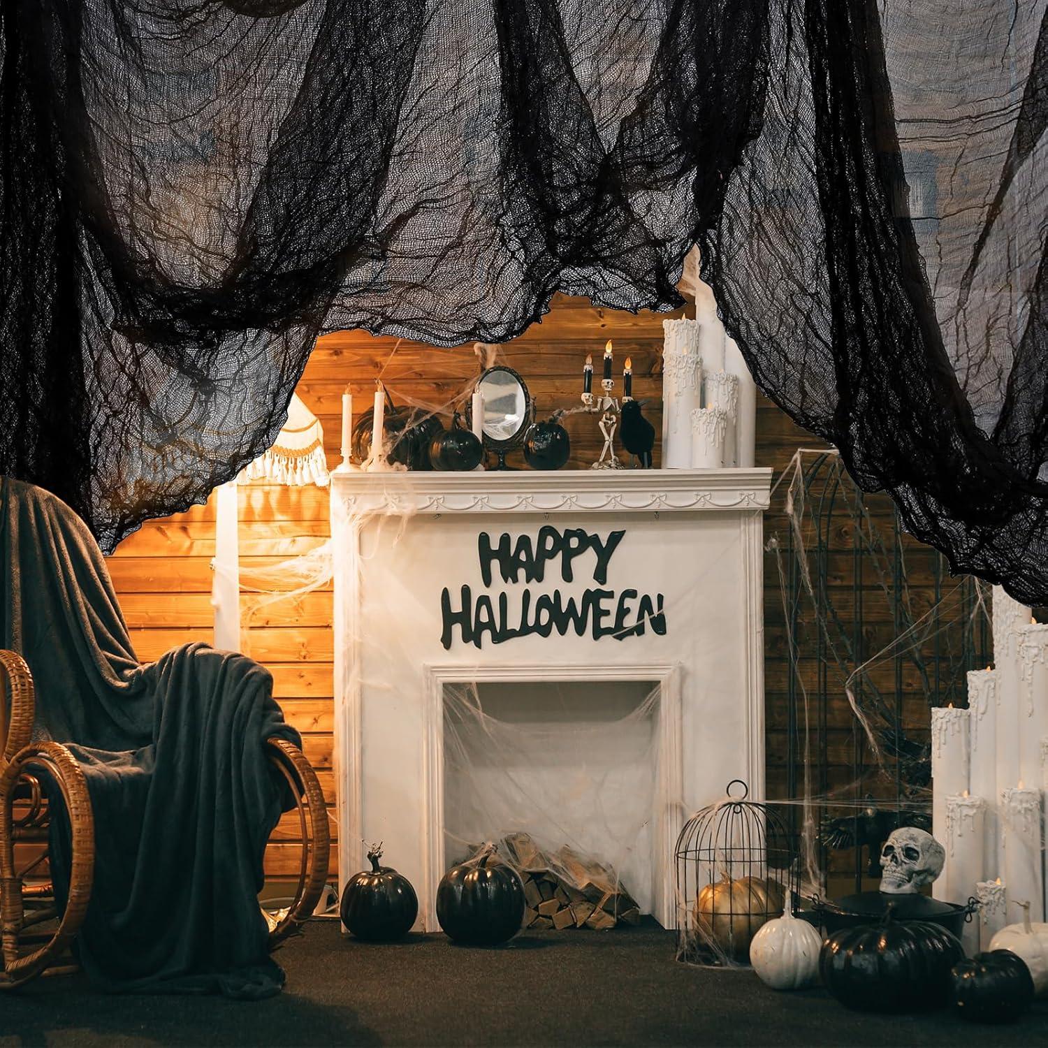 imageWhaline Halloween Black Creepy Cloth 276 x 87 inch Spooky Halloween Decoration Black Spooky Fabric Cloth Windows Doorways Scary Gauze for Haunted Houses Yard Wall Indoor Outdoor Party Decor SuppliesBlack