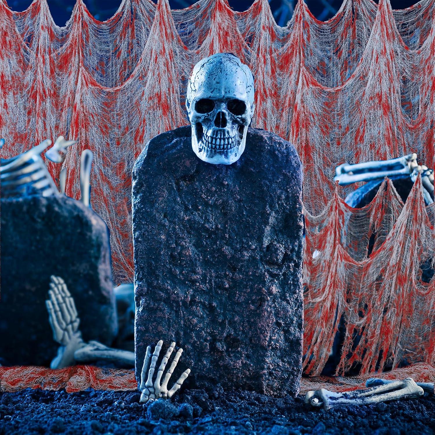 imageWhaline Halloween Creepy Cloth 328 x 25ft Decor Drape for Doorways Entryways Windows Cover Gauze for Haunted House Party WhiteRed