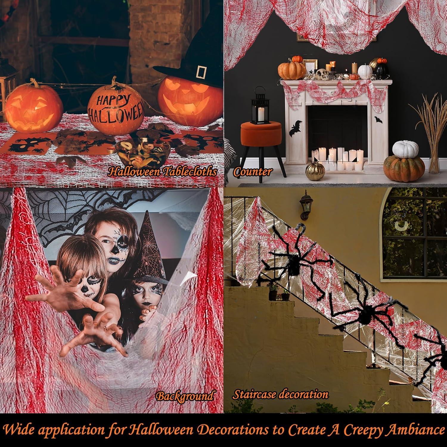 imageWhaline Halloween Creepy Cloth 328 x 25ft Decor Drape for Doorways Entryways Windows Cover Gauze for Haunted House Party WhiteRed