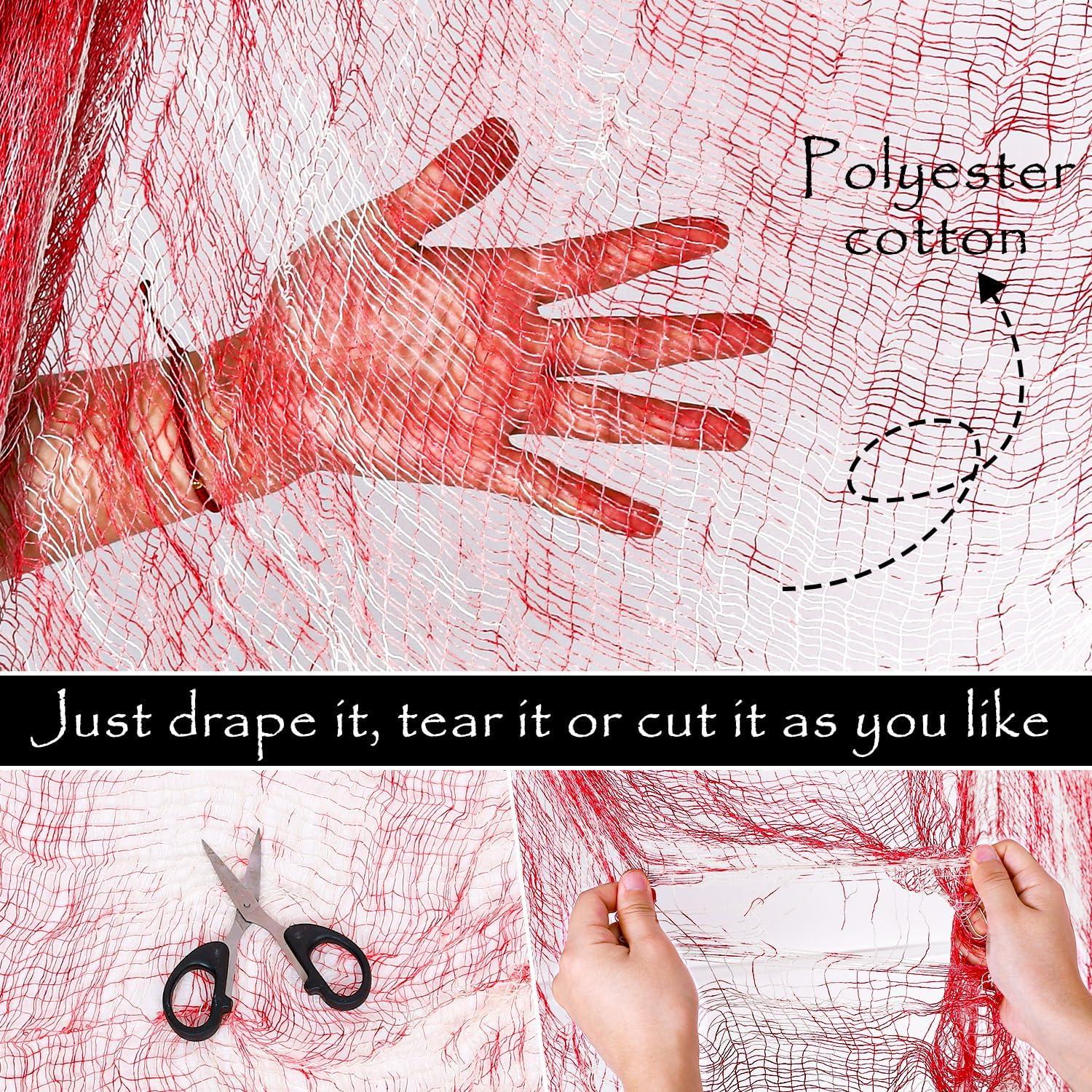 imageWhaline Halloween Creepy Cloth 328 x 25ft Decor Drape for Doorways Entryways Windows Cover Gauze for Haunted House Party WhiteRed