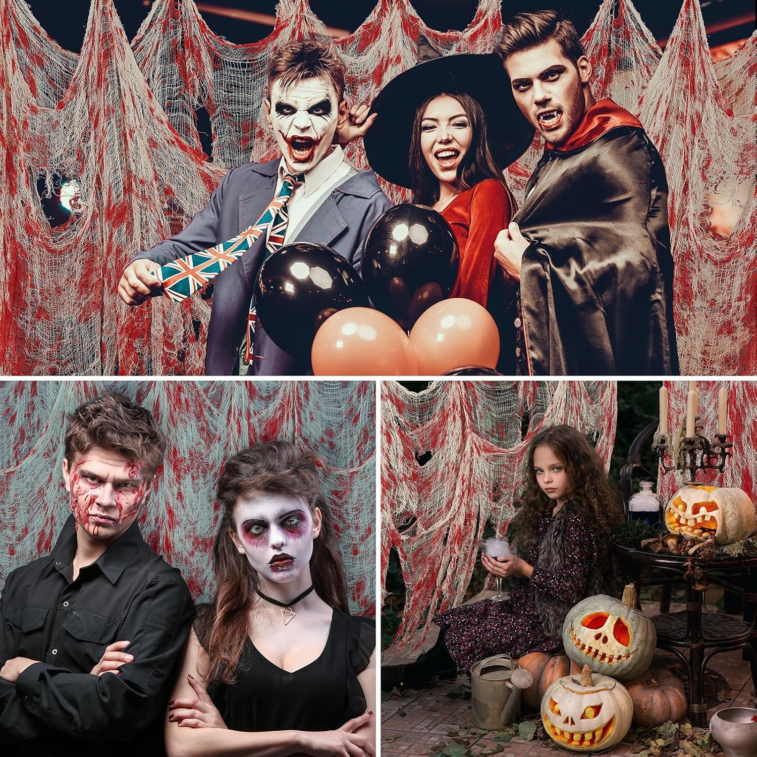 imageWhaline Halloween Creepy Cloth 328 x 25ft Decor Drape for Doorways Entryways Windows Cover Gauze for Haunted House Party WhiteRed